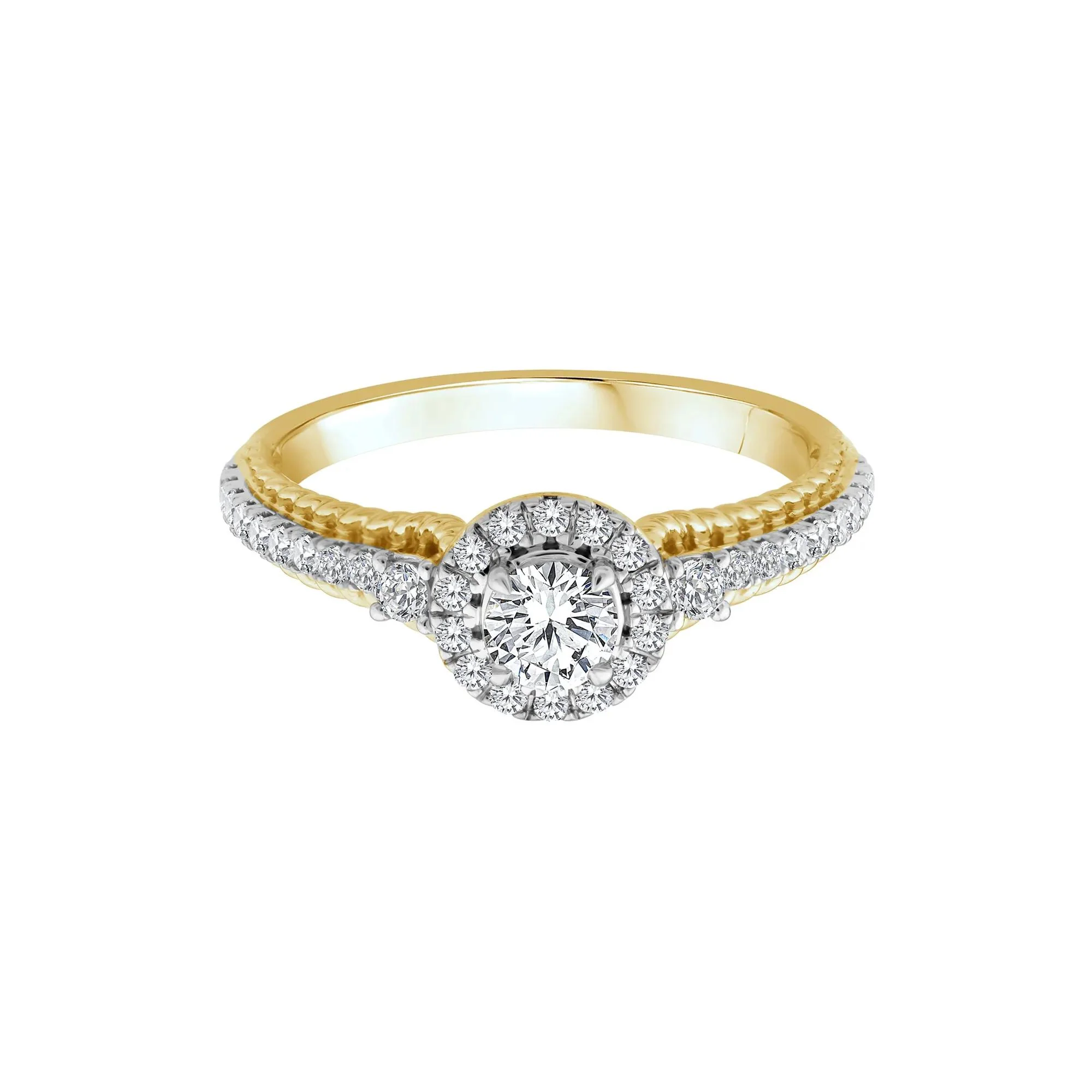 5/8 CT. Tw. Diamond Halo Engagement Ring 14K Yellow Gold Round Brilliant Cut Size 8 2mm