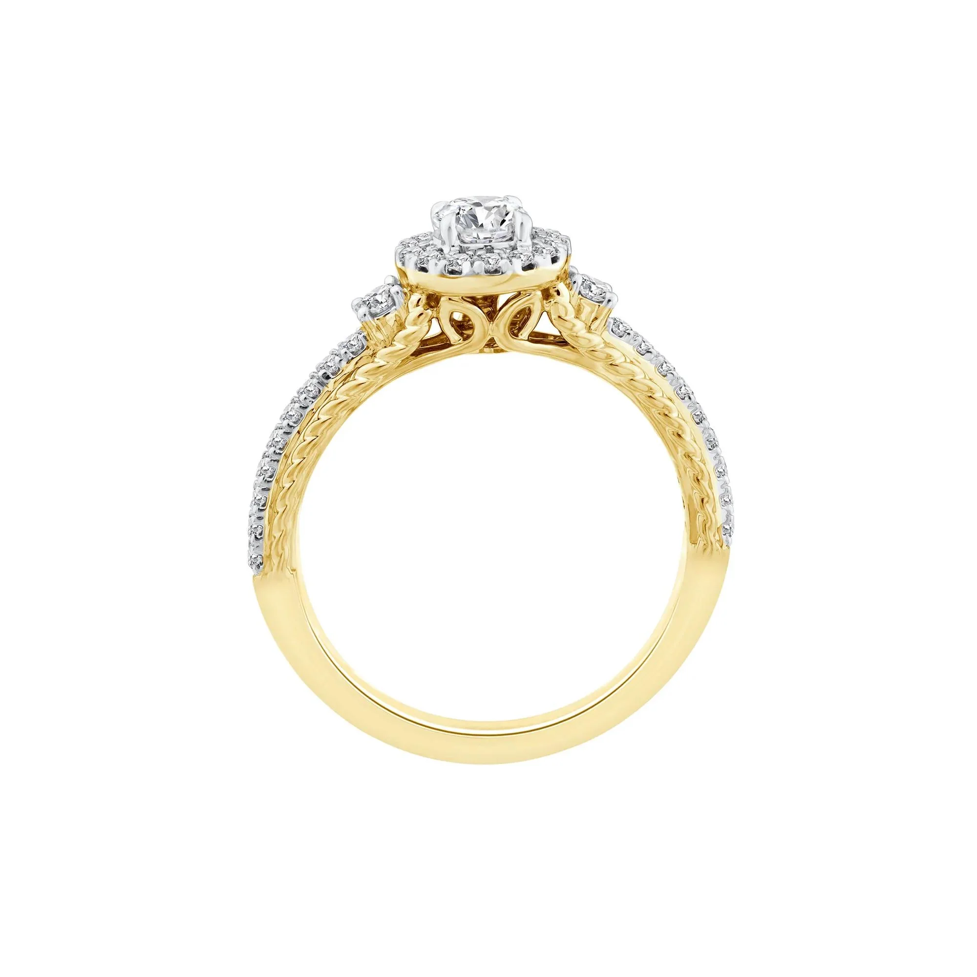 5/8 CT. Tw. Diamond Halo Engagement Ring 14K Yellow Gold Round Brilliant Cut Size 8 2mm - Image 2
