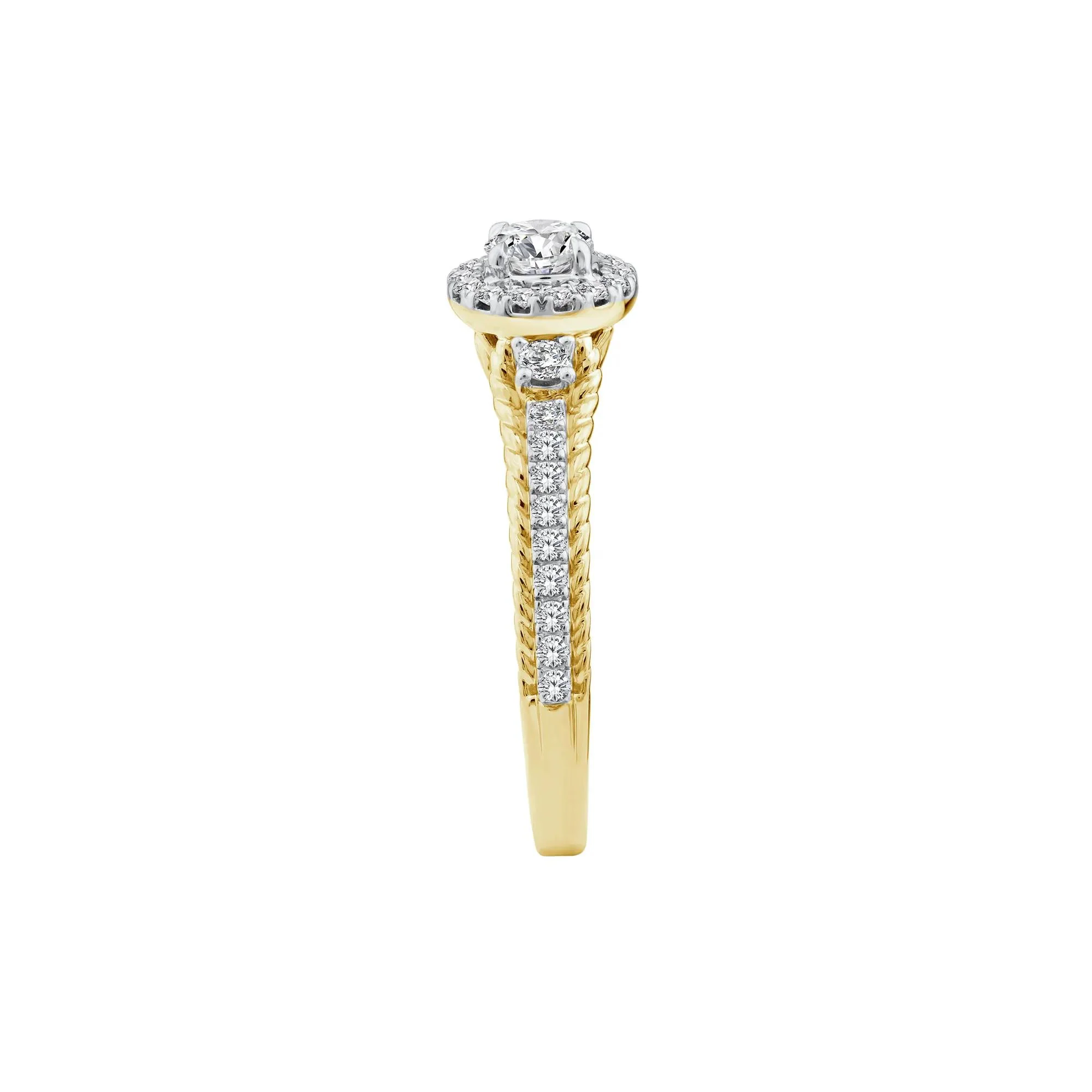 5/8 CT. Tw. Diamond Halo Engagement Ring 14K Yellow Gold Round Brilliant Cut Size 9 2mm - Image 3