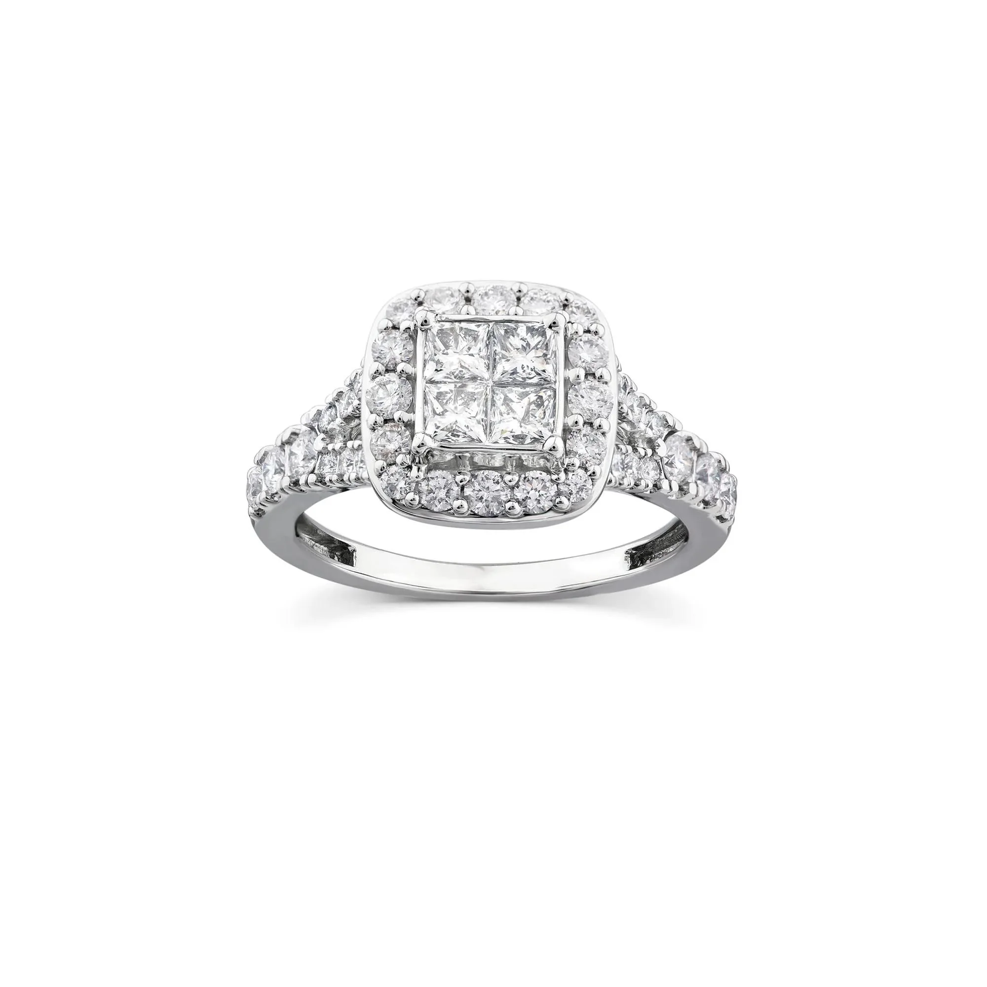 1/4 CT. Tw. Princess-Cut Diamond Composite Engagement Ring 10K White Gold Round Brilliant Cut Size 9 1mm