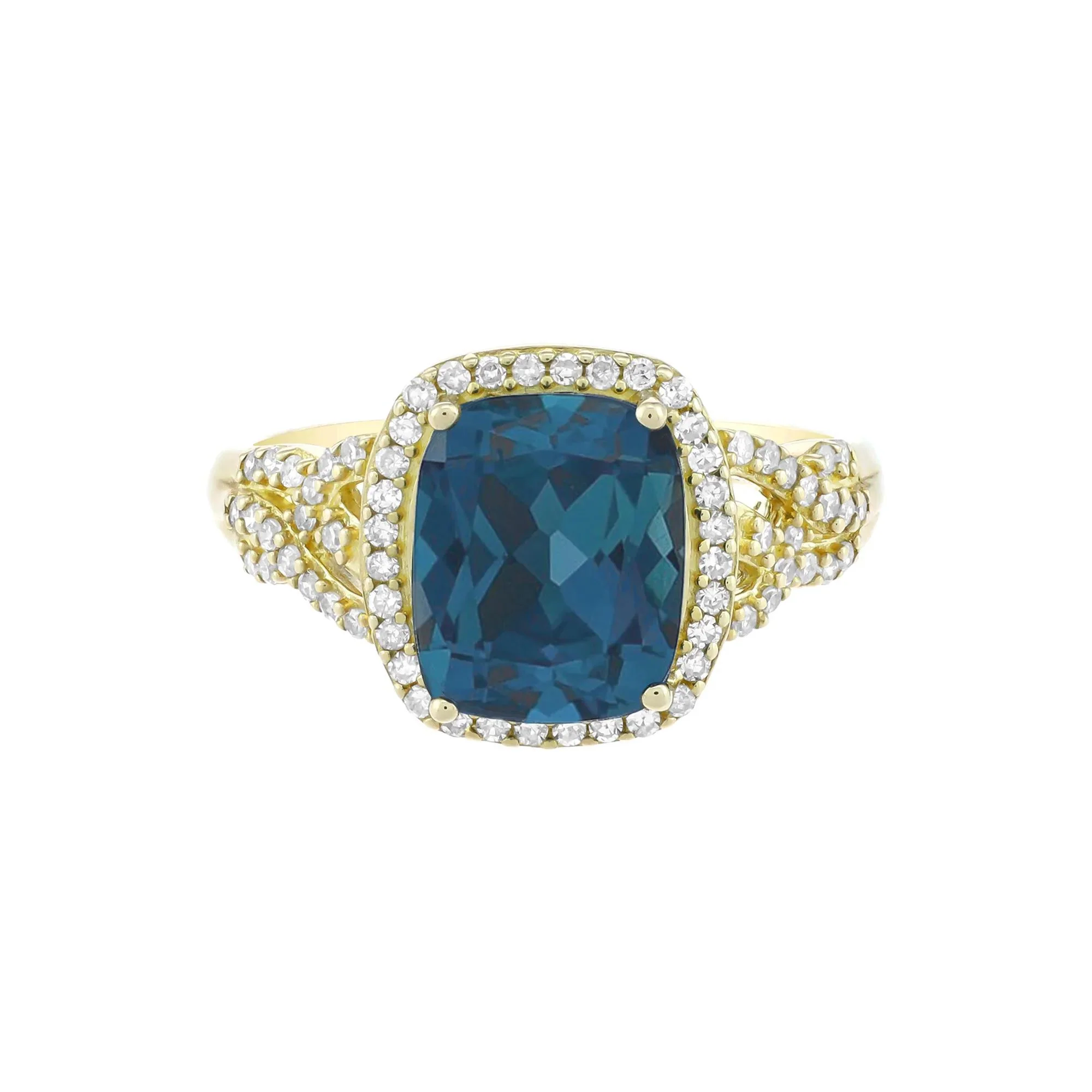 1/3 CT. Tw. London Blue Topaz and Diamond Ring 10K Yellow Gold Size 6.5 2mm