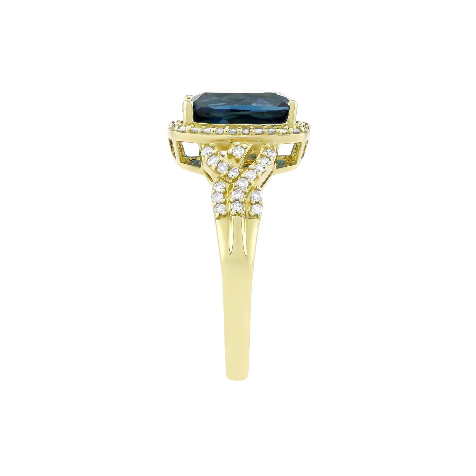1/3 CT. Tw. London Blue Topaz and Diamond Ring 10K Yellow Gold Size 8.5 2mm - Image 3