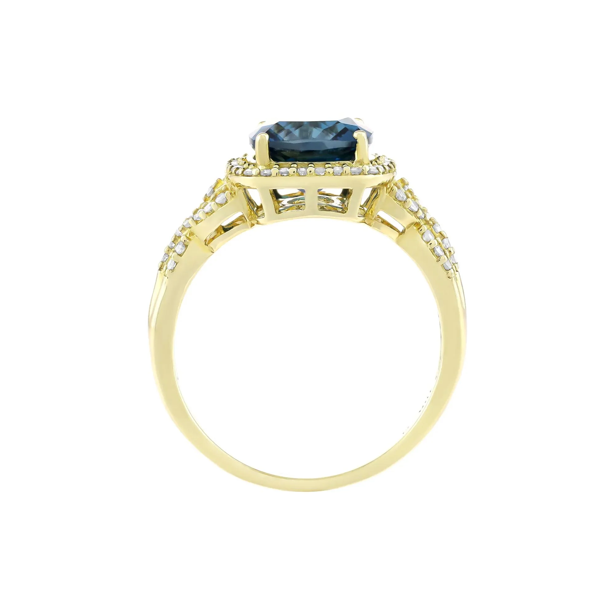 1/3 CT. Tw. London Blue Topaz and Diamond Ring 10K Yellow Gold Size 9 2mm - Image 2