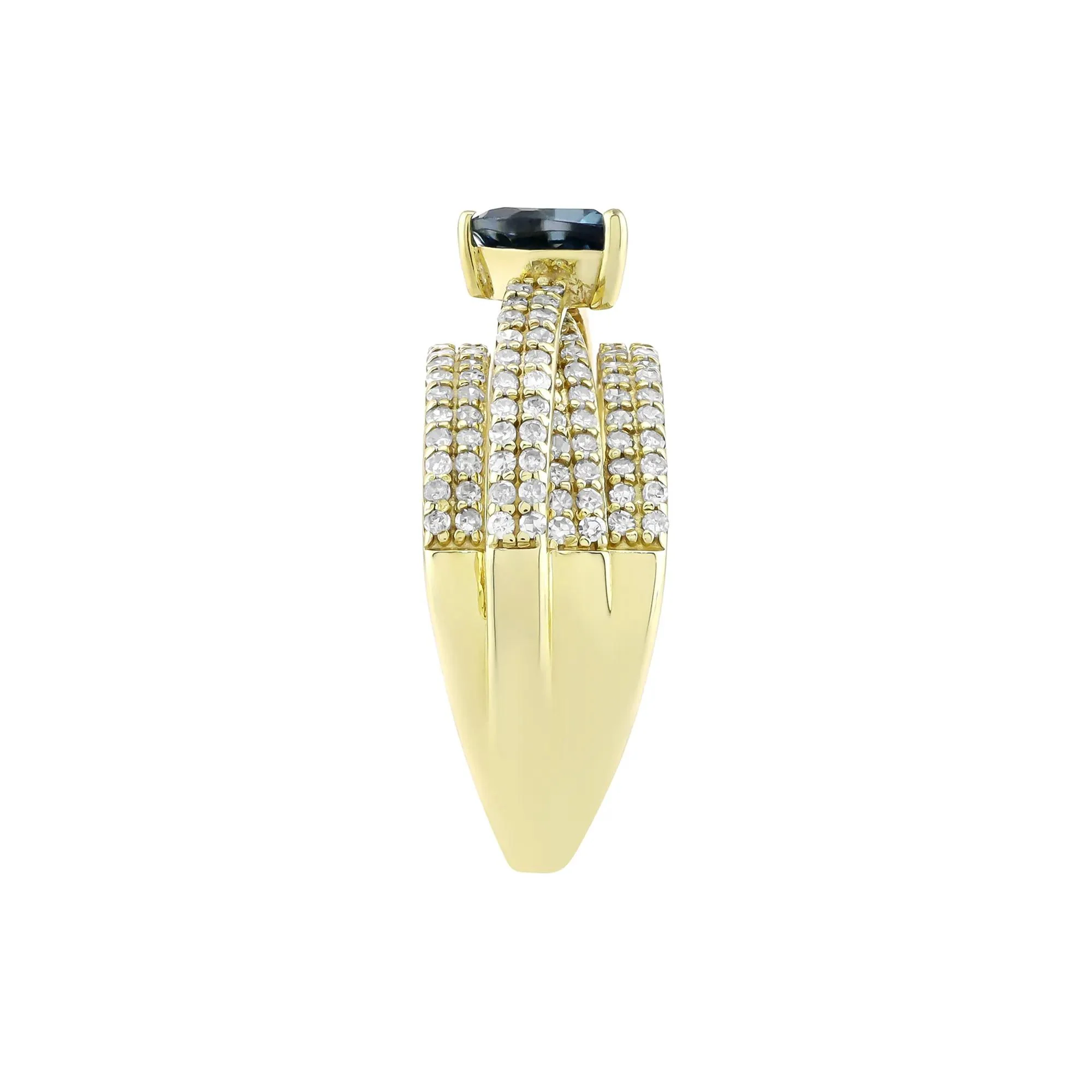 3/4 CT. Tw. Pear-Shaped London Blue Topaz and Diamond Multi-Row Ring 10K Yellow Gold Size 8.5 3.5mm - Image 3