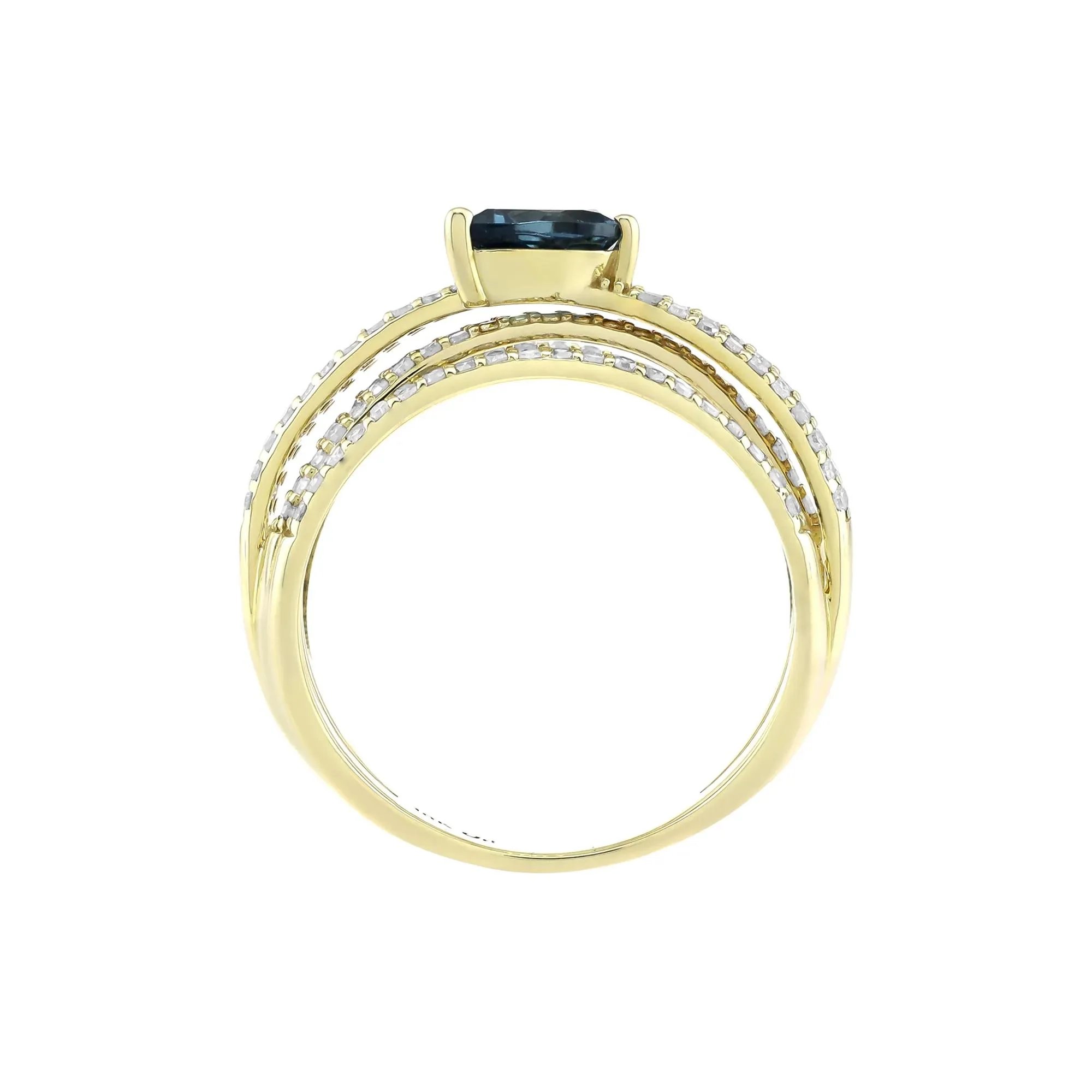 3/4 CT. Tw. Pear-Shaped London Blue Topaz and Diamond Multi-Row Ring 10K Yellow Gold Size 9 3.5mm - Image 2