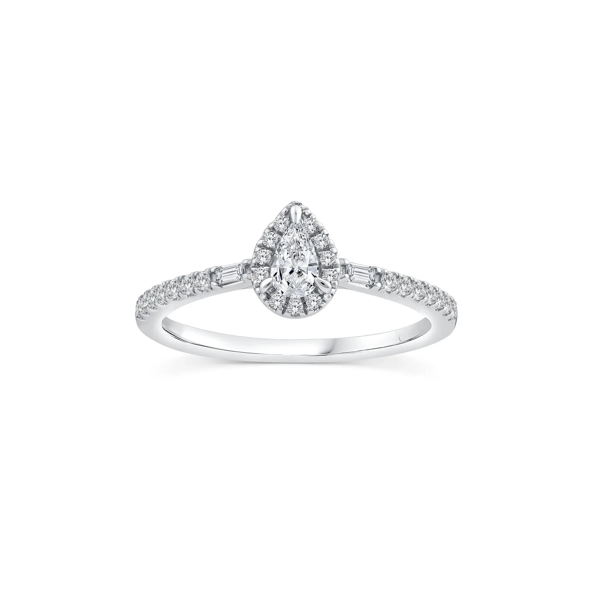 3/8 CT. Tw. Pear-Shaped Diamond Halo Engagement Ring 10K White Gold Round Brilliant Cut Size 8 1mm - Image 2