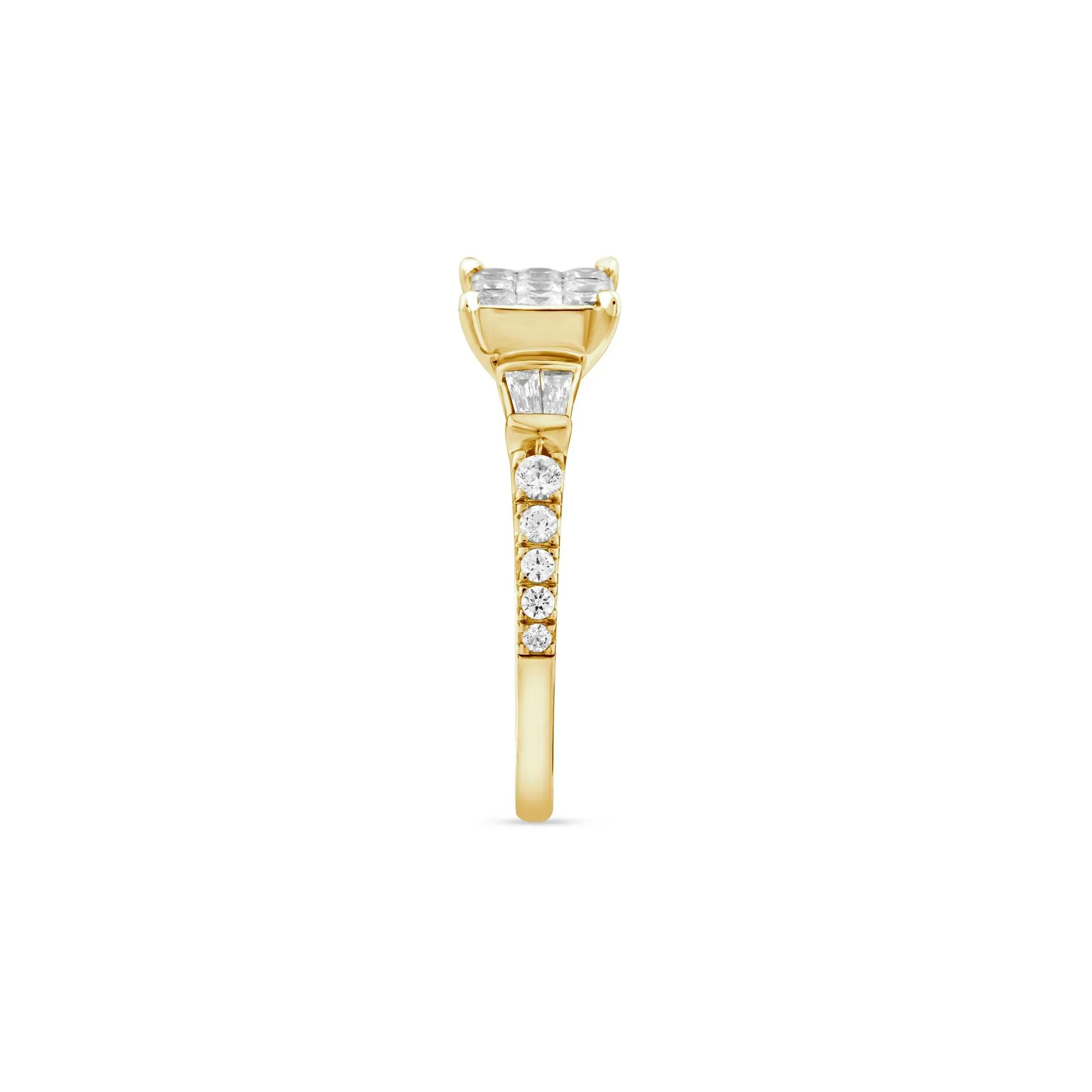 3/4 CT. Tw. Princess-Cut Diamond Composite Engagement Ring 10K Yellow Gold Round Brilliant Cut Size 6.5 1.5mm - Image 3