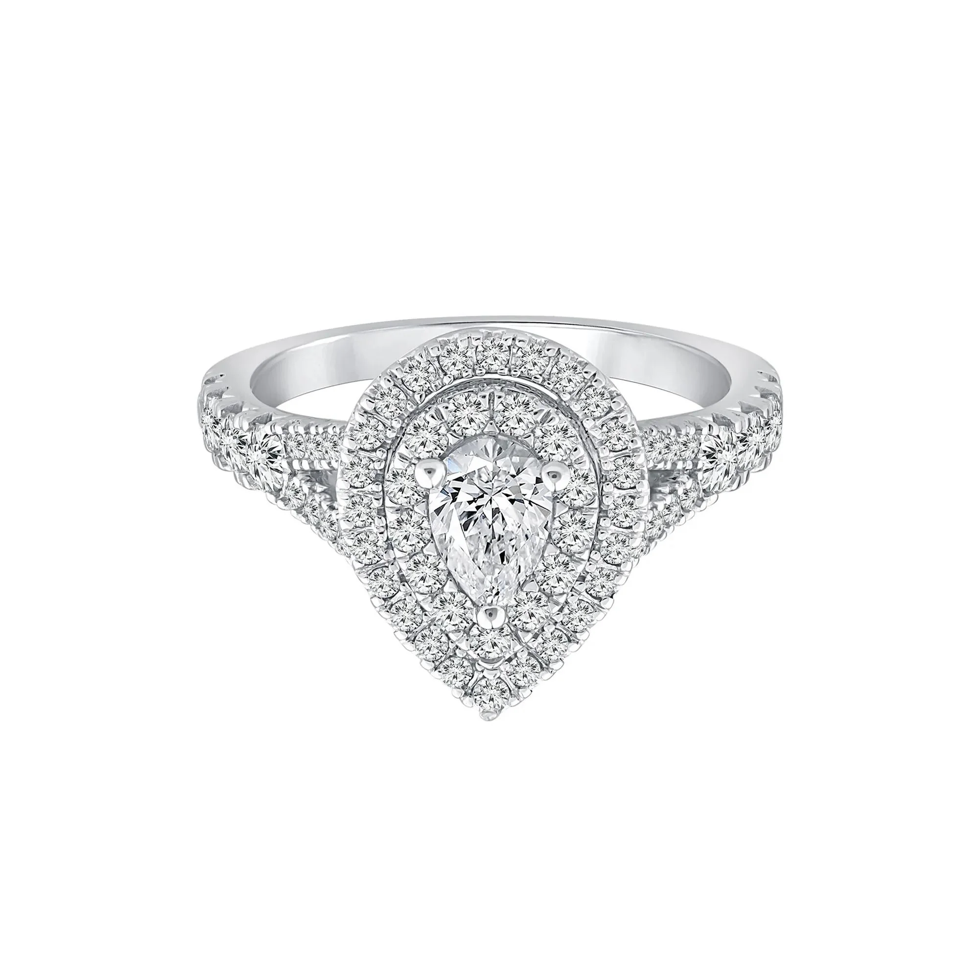 1/4 CT. Tw. Pear-Shaped Diamond Double Halo Engagement Ring 14K White Gold Round Brilliant Cut Size 9 1mm