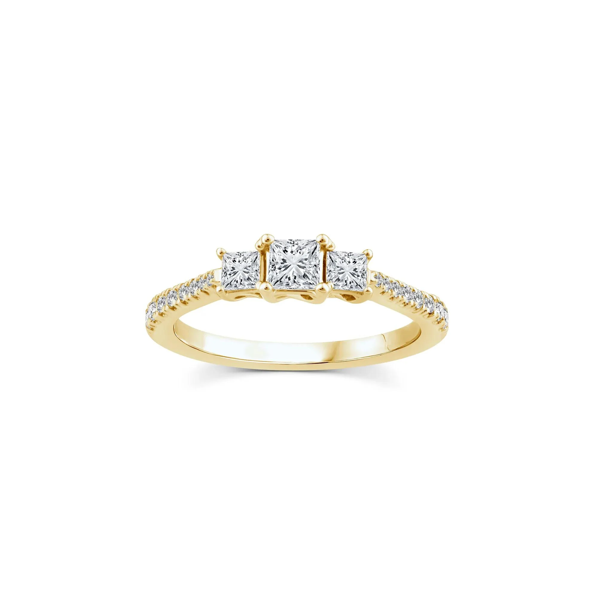 3/4 CT. Tw. Diamond Three-Stone Engagement Ring 14K Yellow Gold Round Brilliant Cut Size 7.5 1.5mm - Image 3