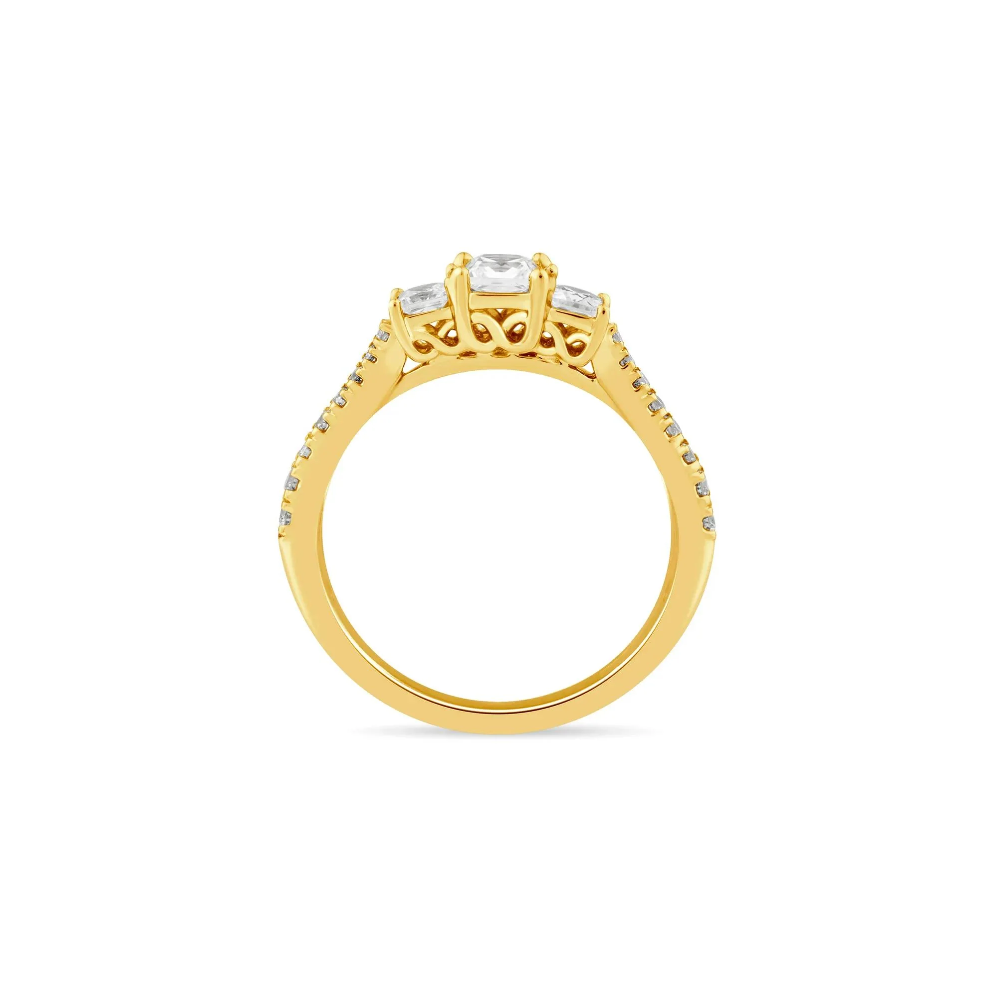 3/4 CT. Tw. Diamond Three-Stone Engagement Ring 14K Yellow Gold Round Brilliant Cut Size 8.5 1.5mm
