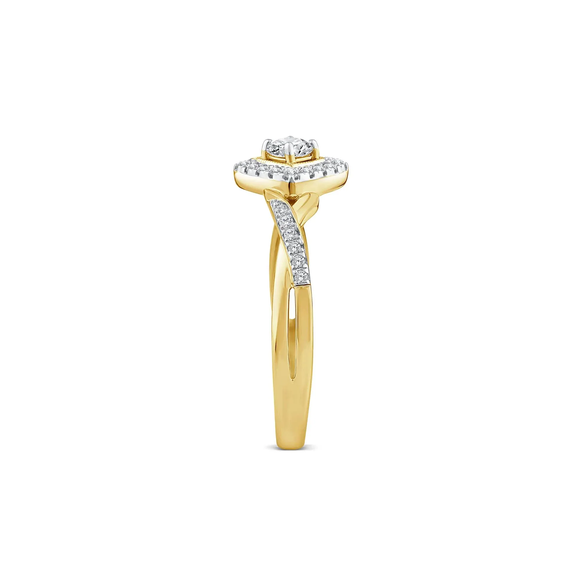1/3 CT. Tw. Diamond Halo Promise Ring 10K Yellow Gold Size 6 1mm - Image 2
