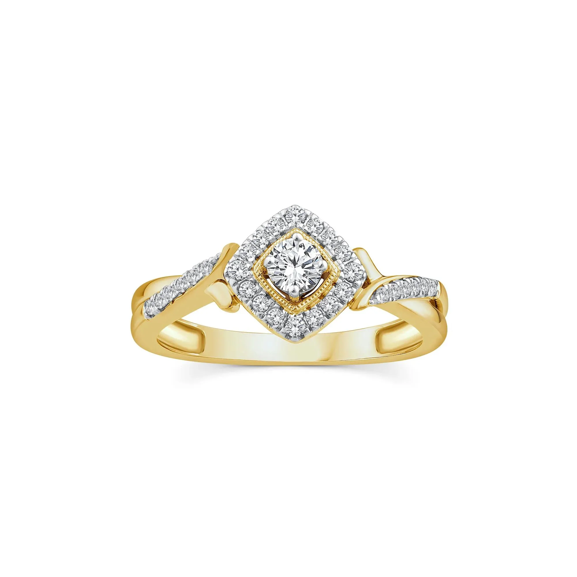 1/3 CT. Tw. Diamond Halo Promise Ring 10K Yellow Gold Size 6 1mm - Image 3
