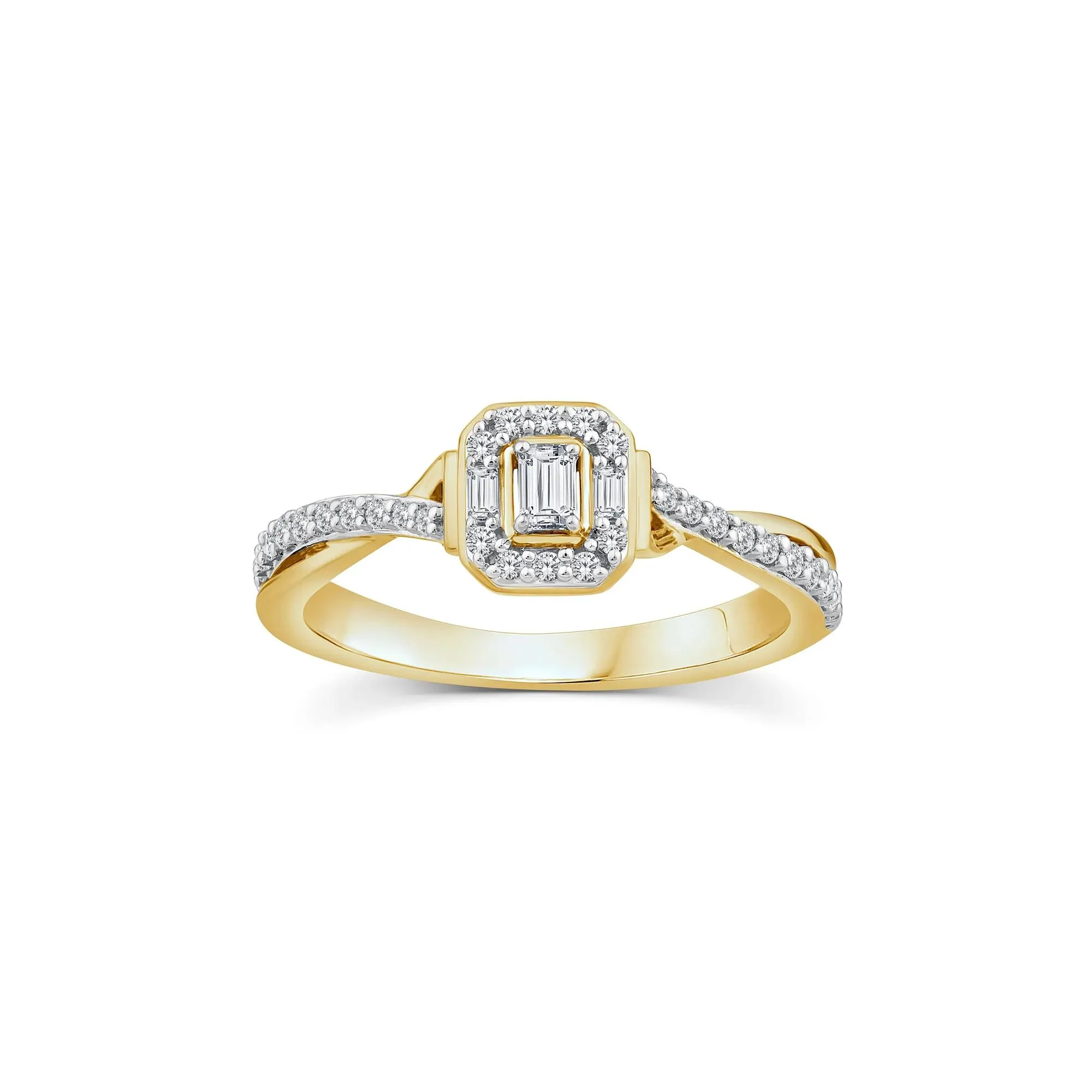 1/3 CT. Tw. Emerald-Cut Halo Promise Ring 10K Yellow Gold Size 7 1mm