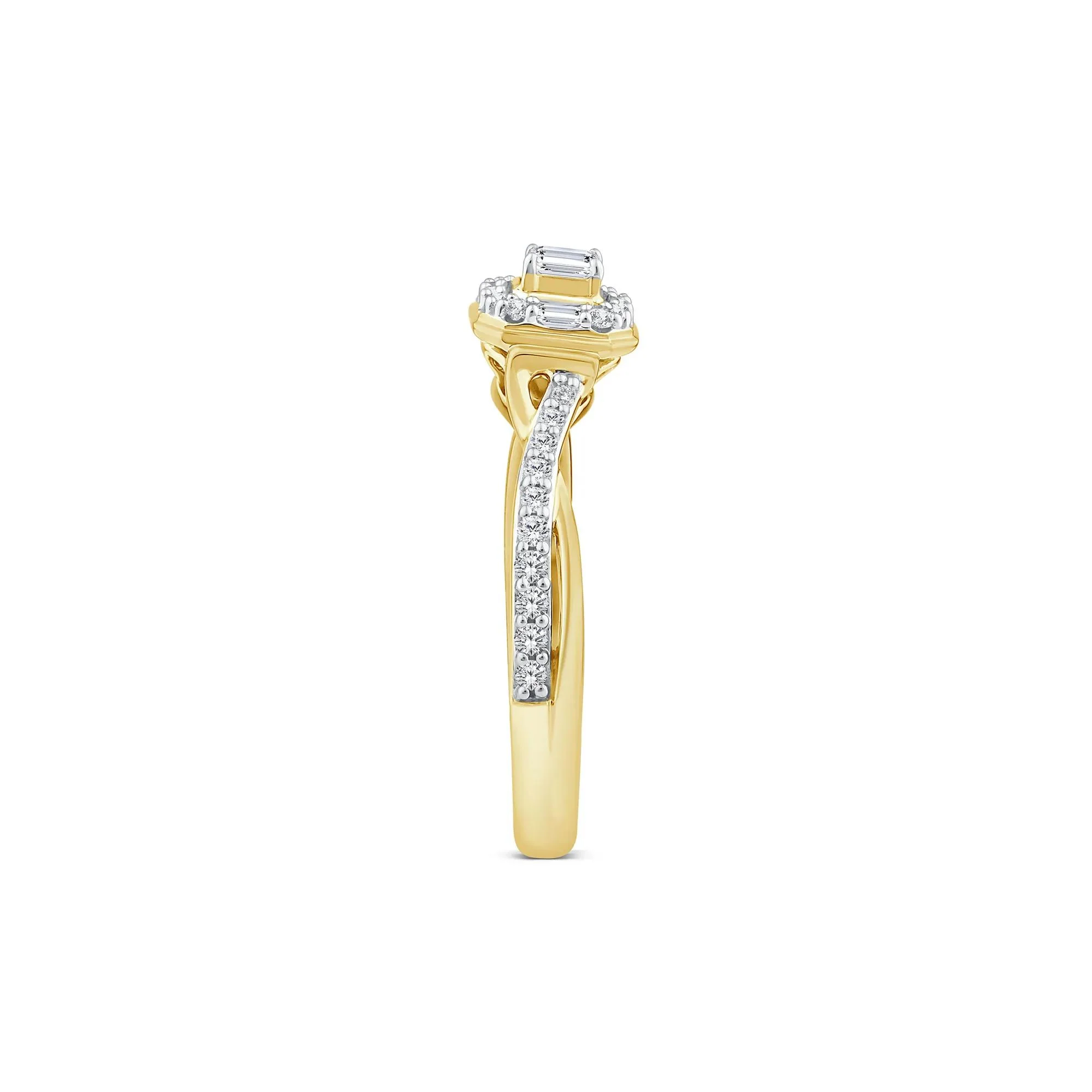 1/3 CT. Tw. Emerald-Cut Halo Promise Ring 10K Yellow Gold Size 7.5 1mm - Image 3