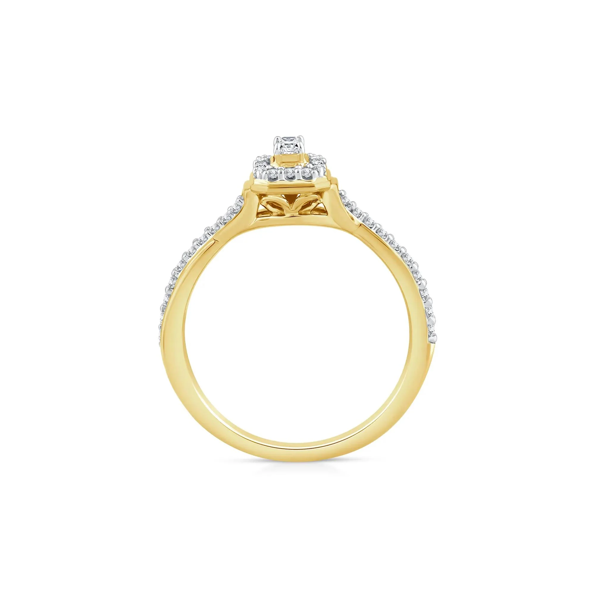 1/3 CT. Tw. Emerald-Cut Halo Promise Ring 10K Yellow Gold Size 8.5 1mm - Image 2