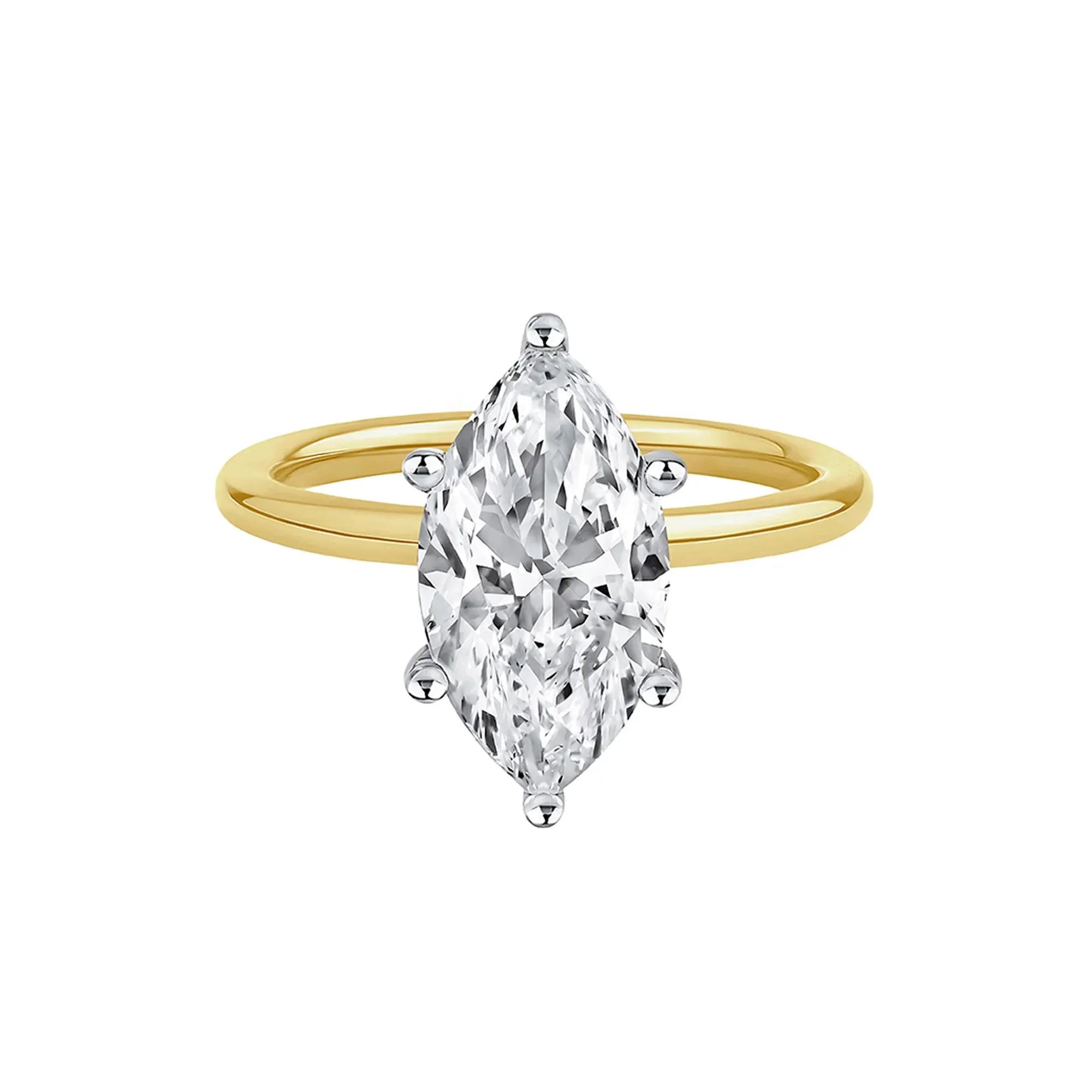 Lab Grown Diamond Solitaire Marquise Engagement Ring 14K White & Yellow Gold (3 CT.) Size 8 2mm