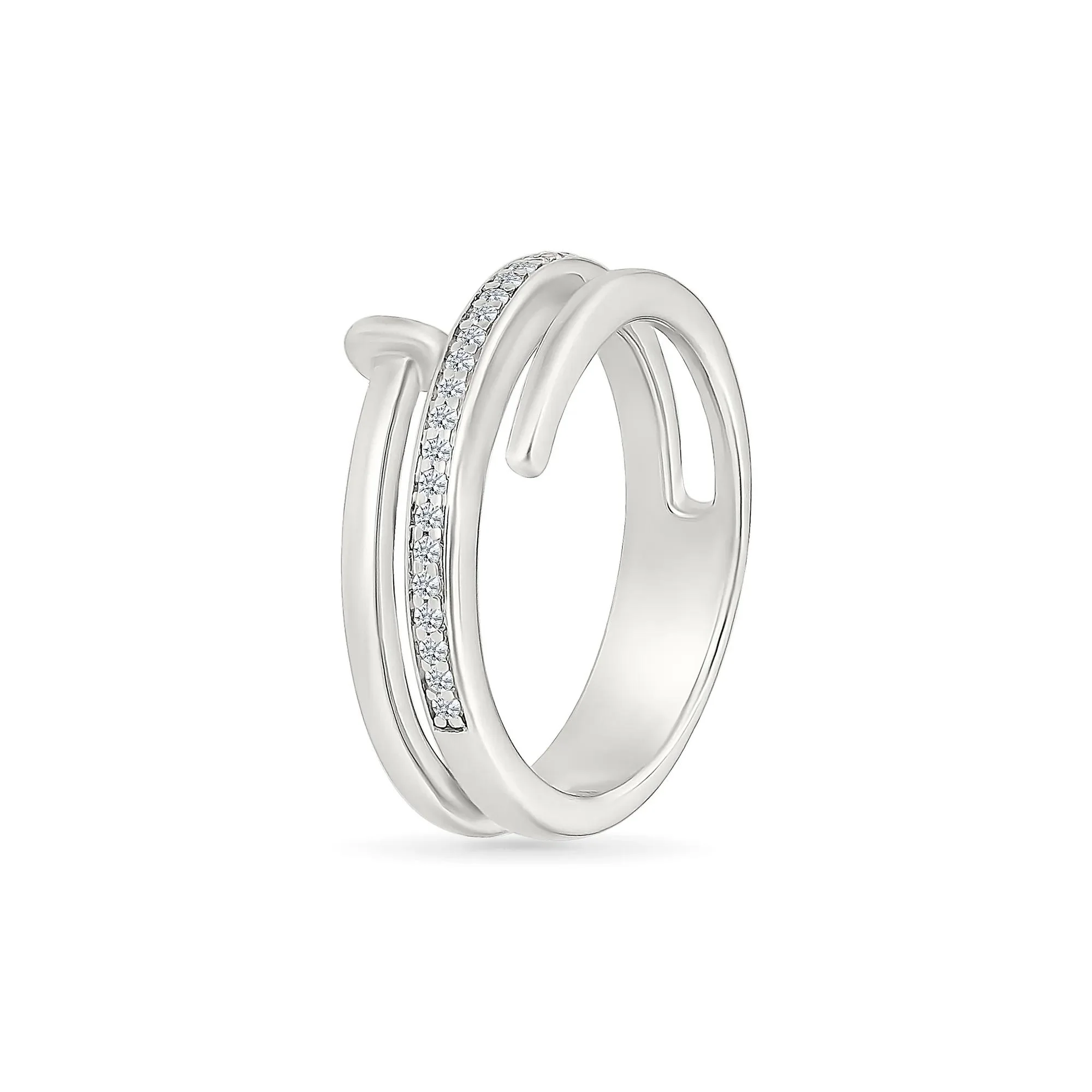 1/10 CT. Tw. Diamond Wrapped Screw Ring .925 Sterling Silver White Size 8 - Image 3