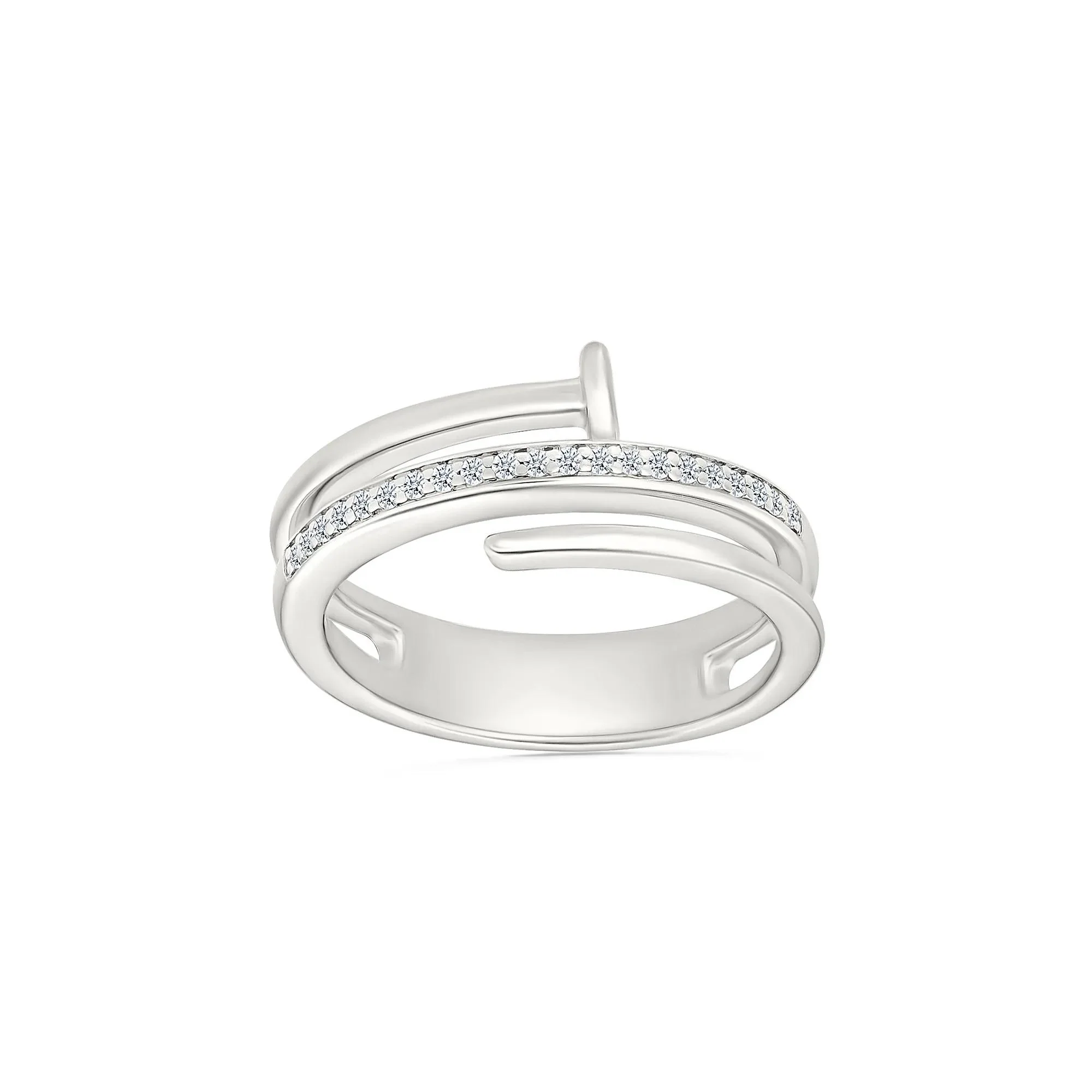 1/10 CT. Tw. Diamond Wrapped Screw Ring .925 Sterling Silver White Size 9