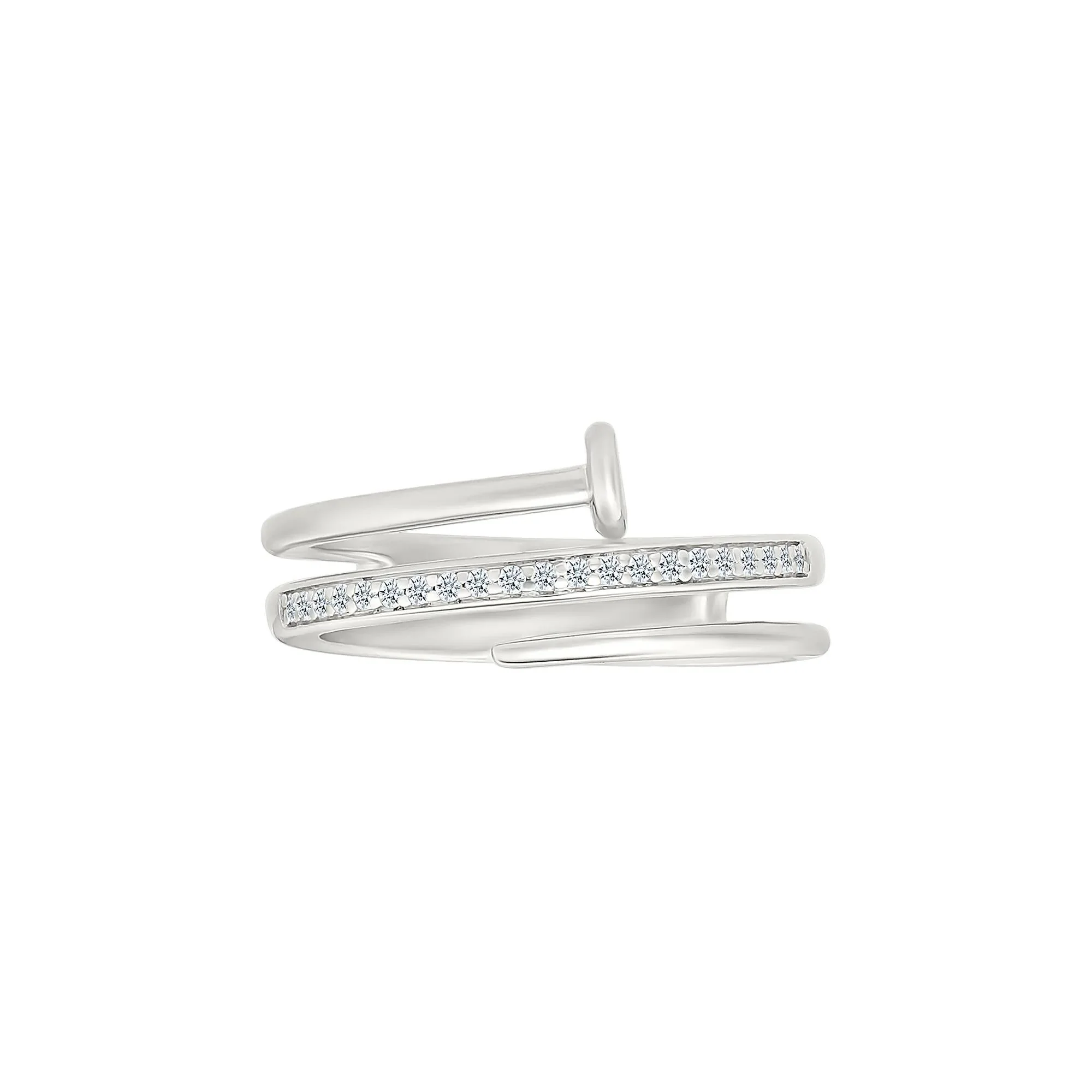 1/10 CT. Tw. Diamond Wrapped Screw Ring .925 Sterling Silver White Size 9 - Image 2