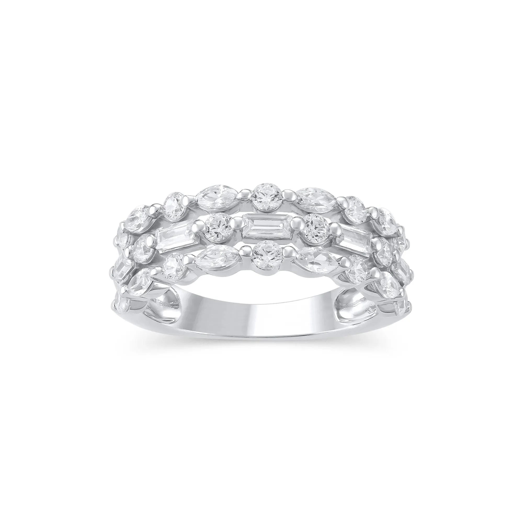 Multi-Shape Three-Row Lab Grown Diamond Band Ring White Size 7.5