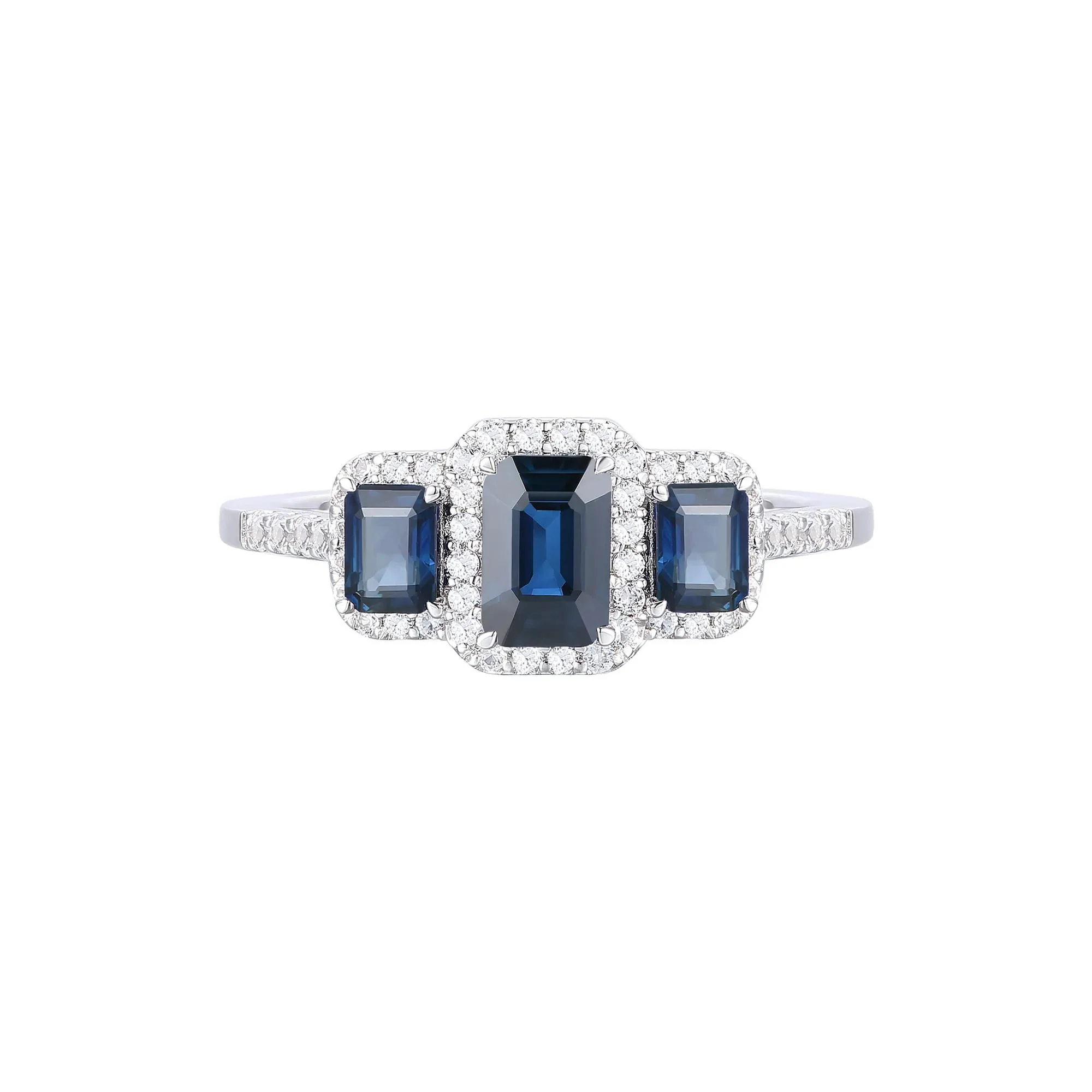 1/4 CT. Tw. Blue Sapphire and Diamond Three-Stone Ring 10K White Gold Size 9 1mm