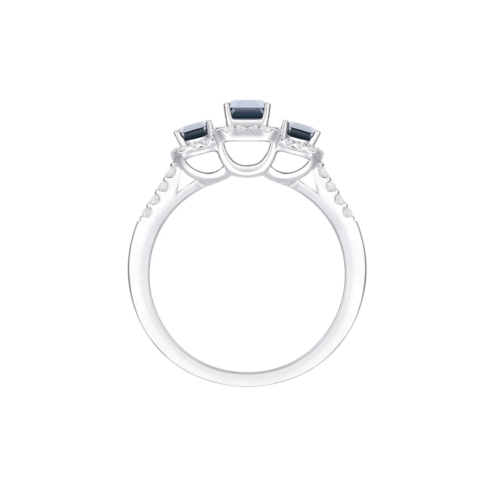 1/4 CT. Tw. Blue Sapphire and Diamond Three-Stone Ring 10K White Gold Size 9 1mm - Image 3