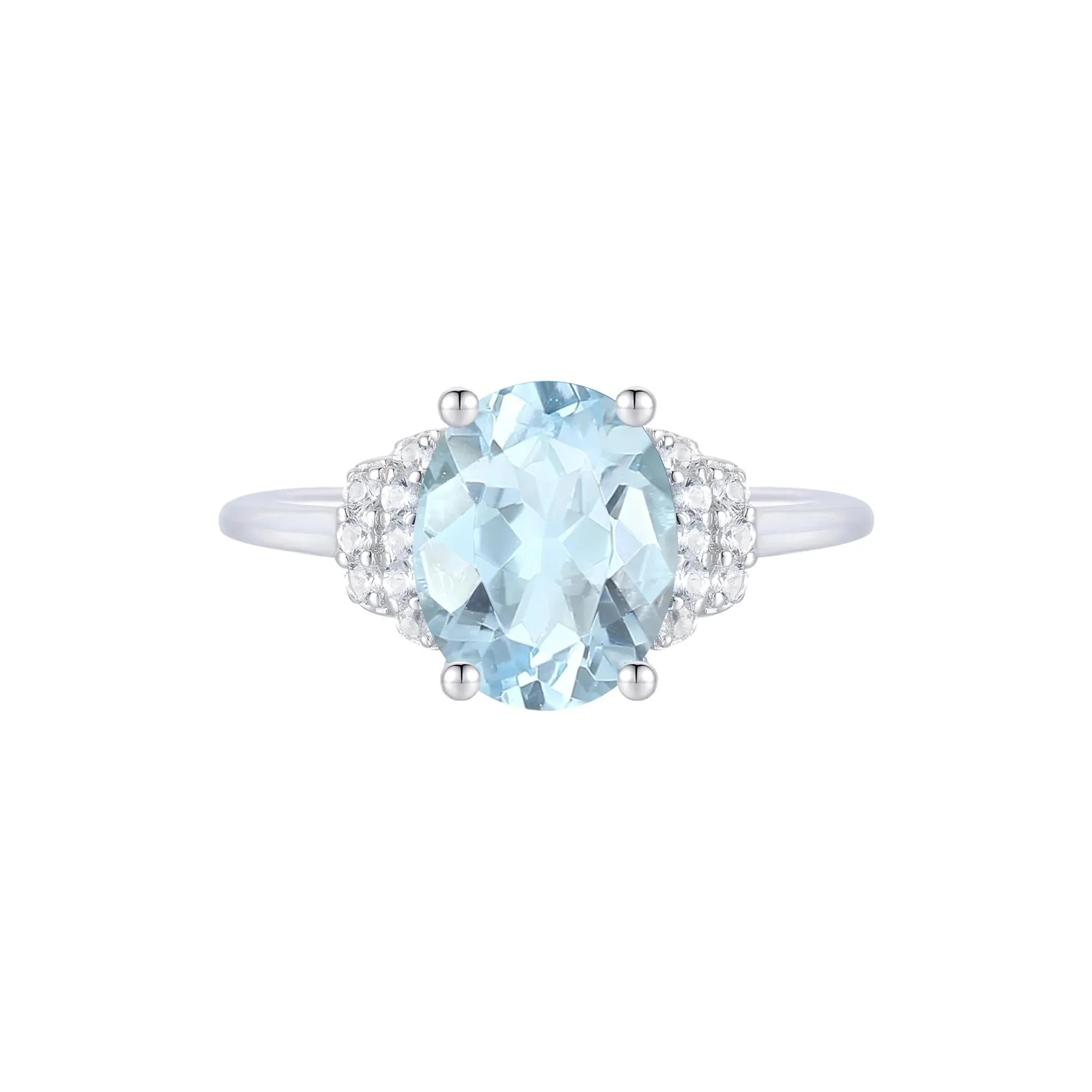 1/7 CT. Tw. Aquamarine and Diamond Ring 10K White Gold Round Brilliant Cut Size 5.5 1mm - Image 3