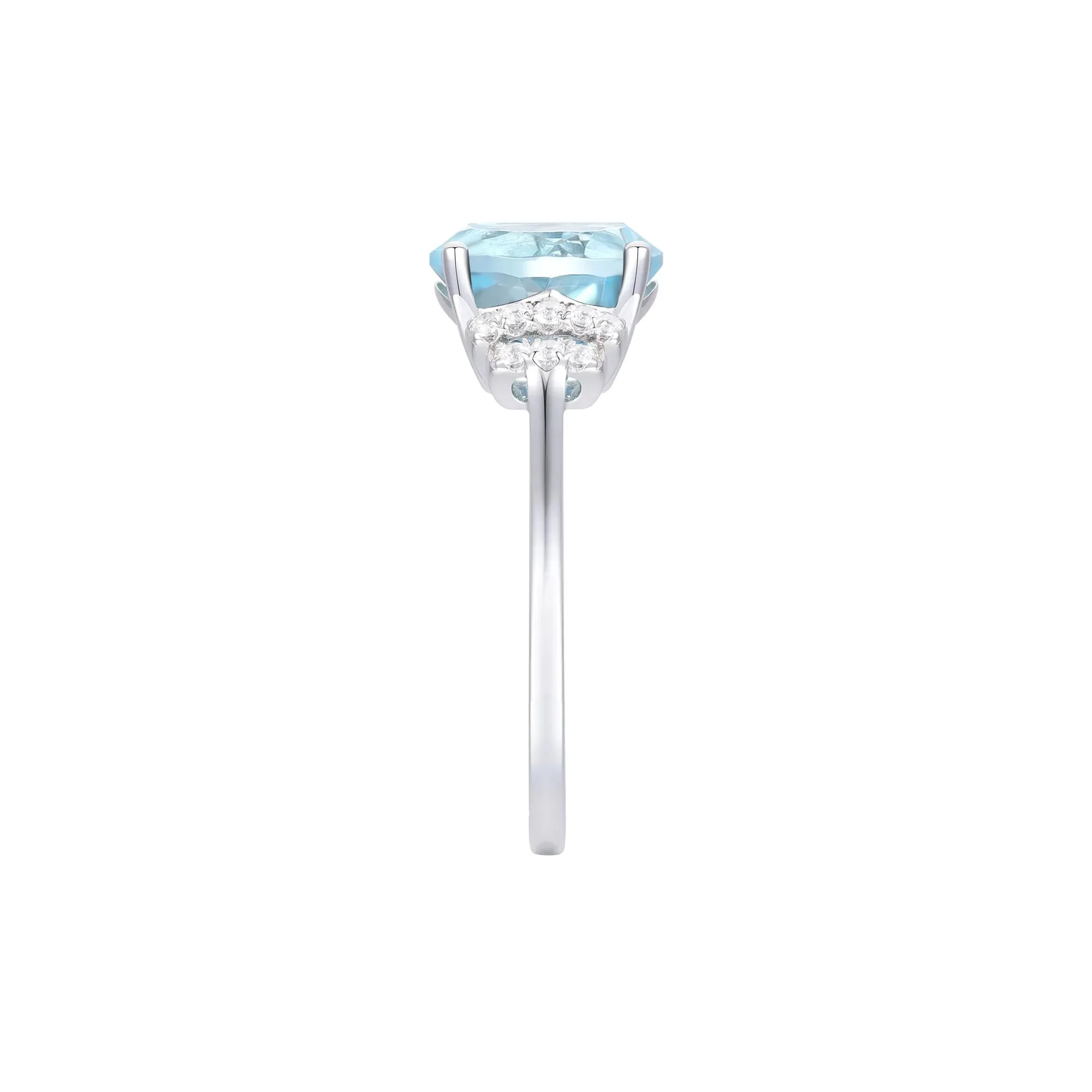 1/7 CT. Tw. Aquamarine and Diamond Ring 10K White Gold Round Brilliant Cut Size 6 1mm - Image 2