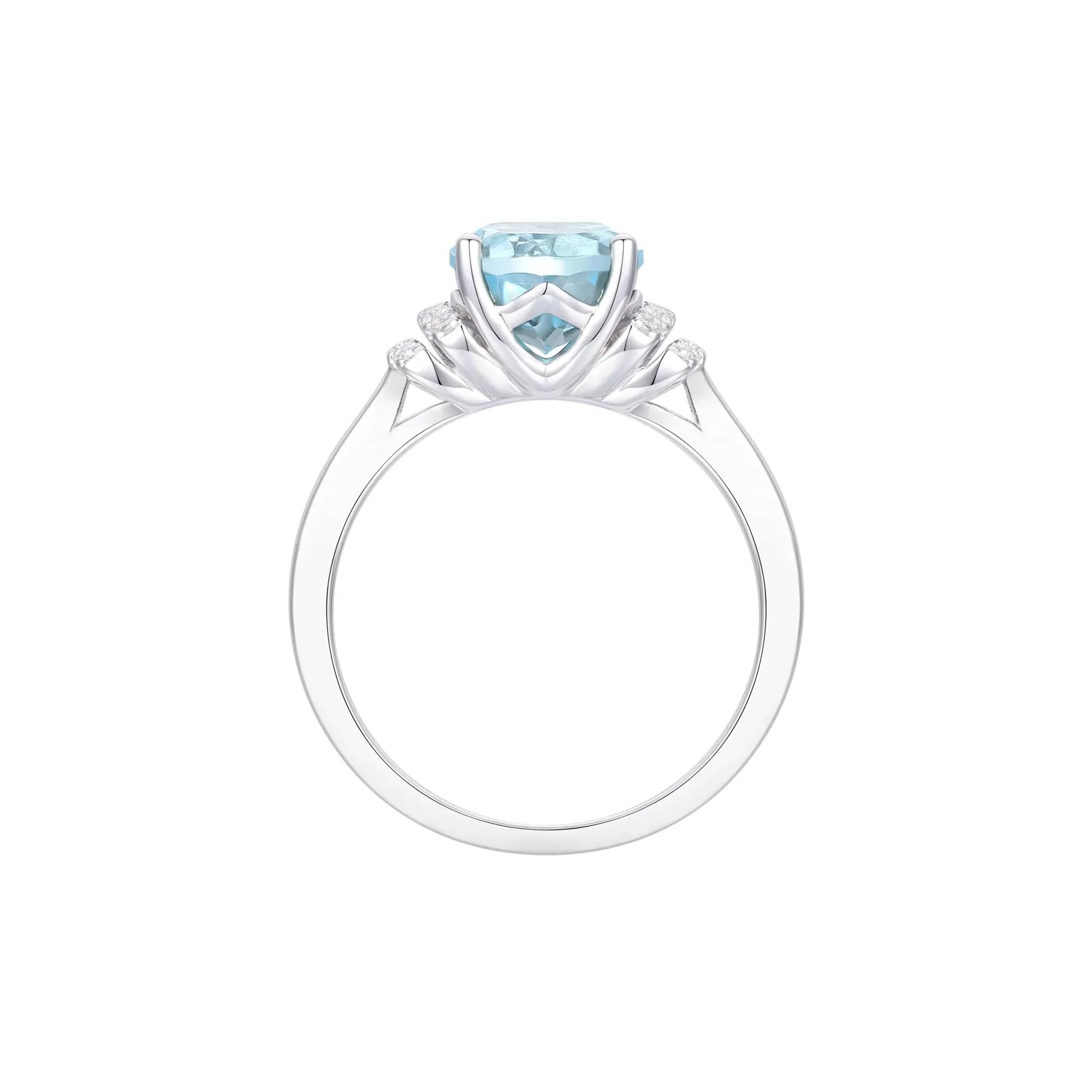 1/7 CT. Tw. Aquamarine and Diamond Ring 10K White Gold Round Brilliant Cut Size 7.5 1mm