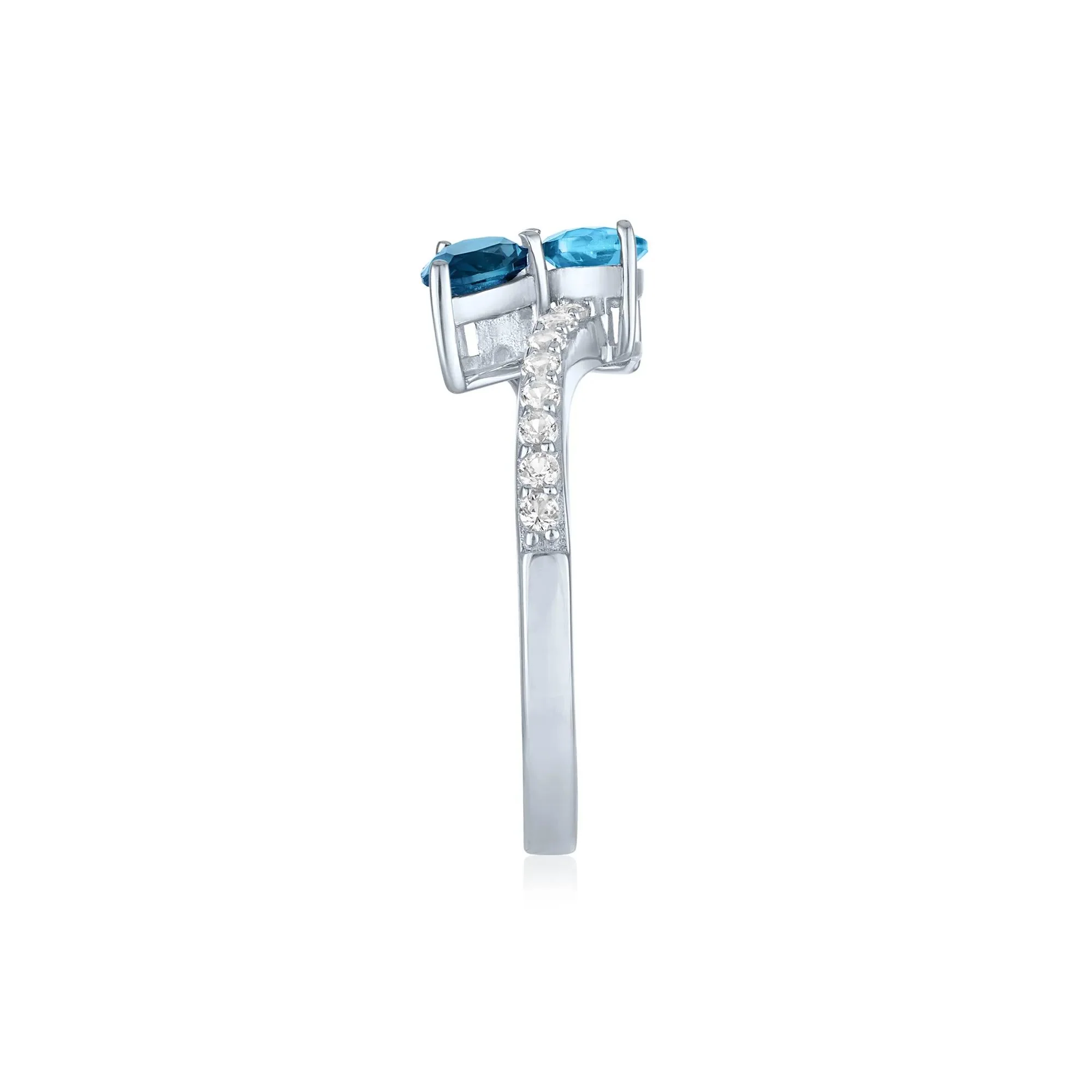 London Blue & Sky Blue Topaz Bypass Ring with Lab-Created White Sapphires .925 Sterling Silver Size 6 1mm - Image 3
