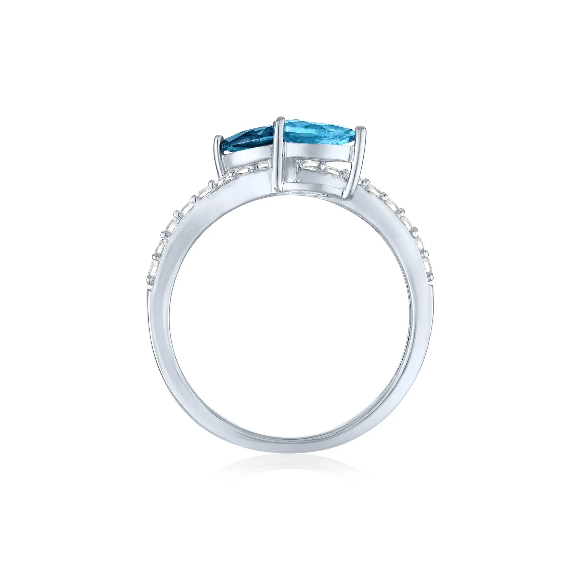 London Blue & Sky Blue Topaz Bypass Ring with Lab-Created White Sapphires .925 Sterling Silver Size 7 1mm - Image 2