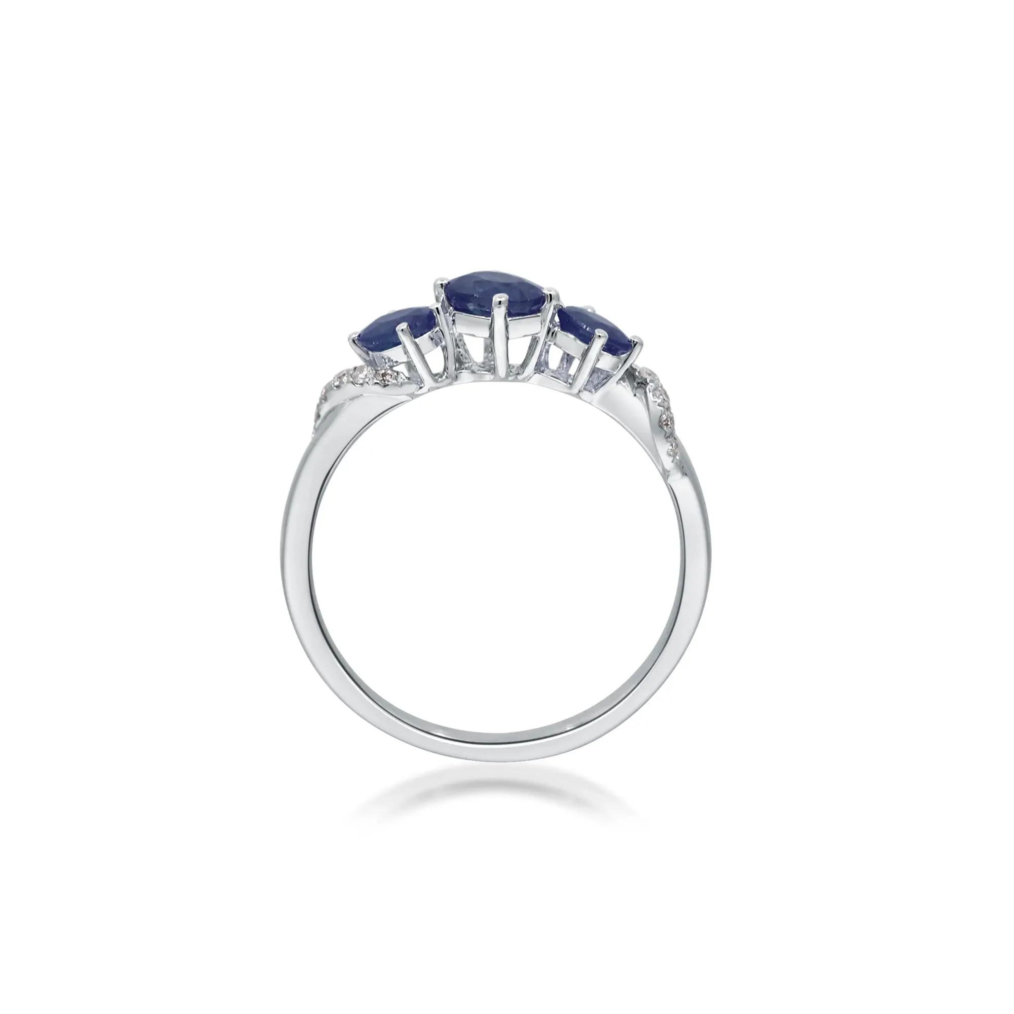 Blue Sapphire and Diamond Accent Ring 10K White Gold Round Brilliant Cut Size 7.5 2mm - Image 2