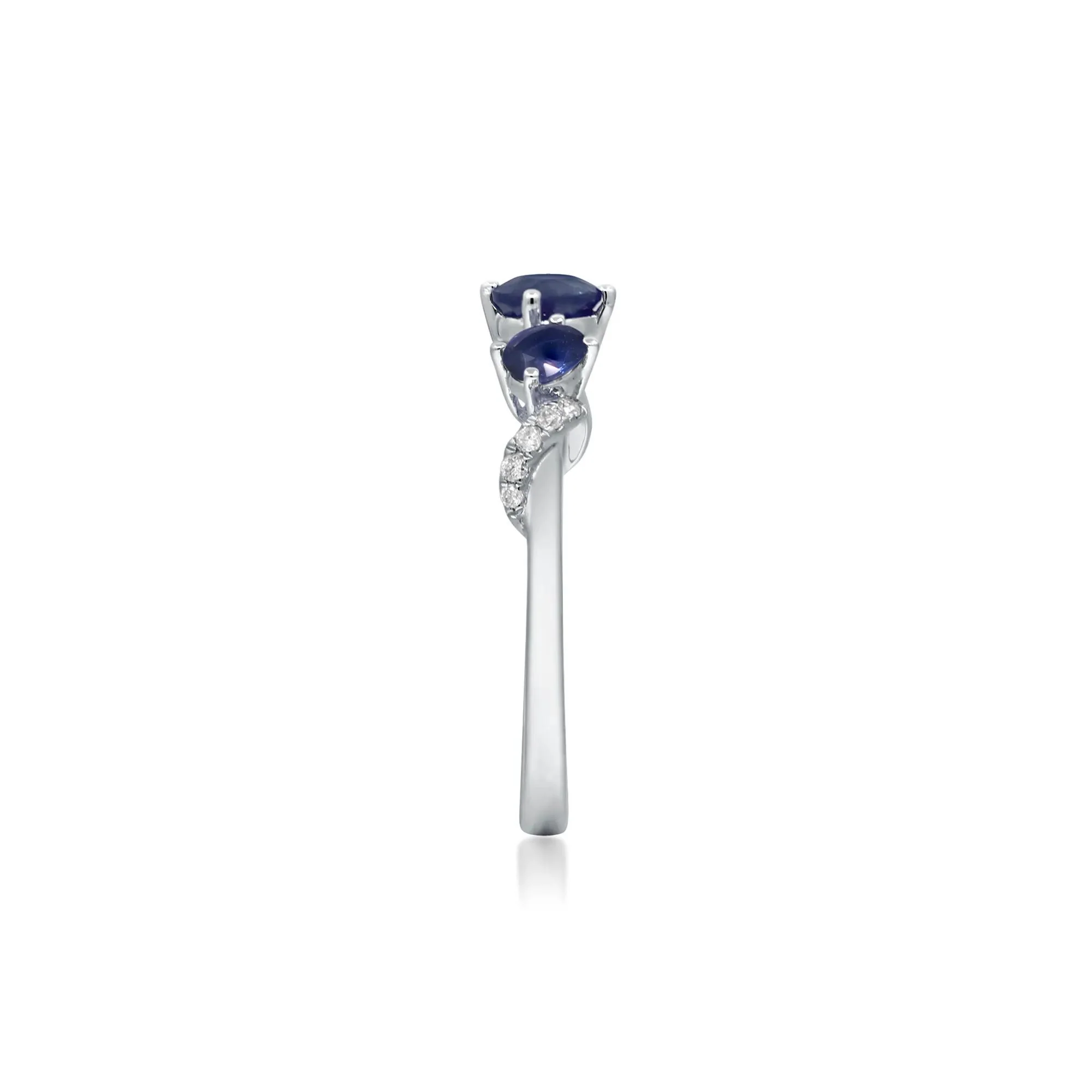 Blue Sapphire and Diamond Accent Ring 10K White Gold Round Brilliant Cut Size 8 2mm - Image 3