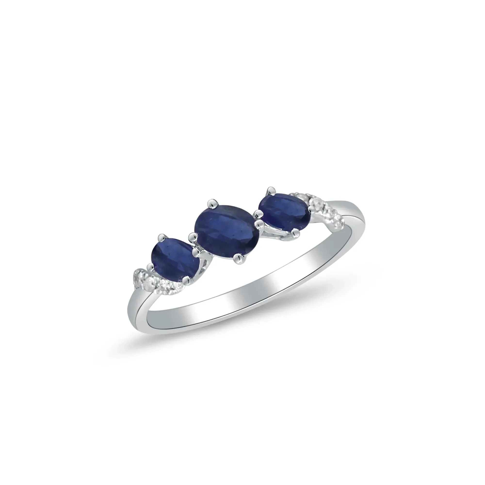 Blue Sapphire and Diamond Accent Ring 10K White Gold Round Brilliant Cut Size 9 2mm - Image 4