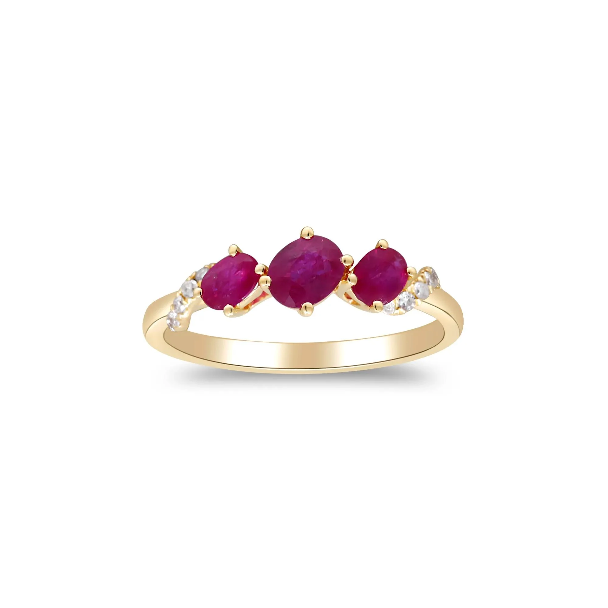 Ruby and Diamond Accent Ring 10K White Gold Round Brilliant Cut Yellow Size 6 2mm