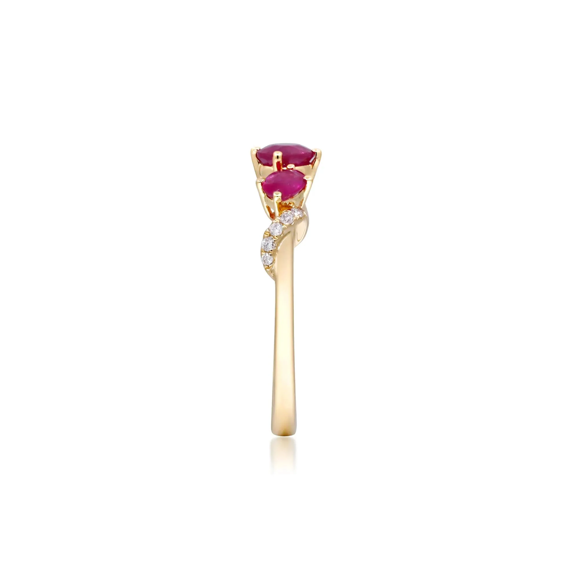 Ruby and Diamond Accent Ring 10K White Gold Round Brilliant Cut Yellow Size 6 2mm - Image 3