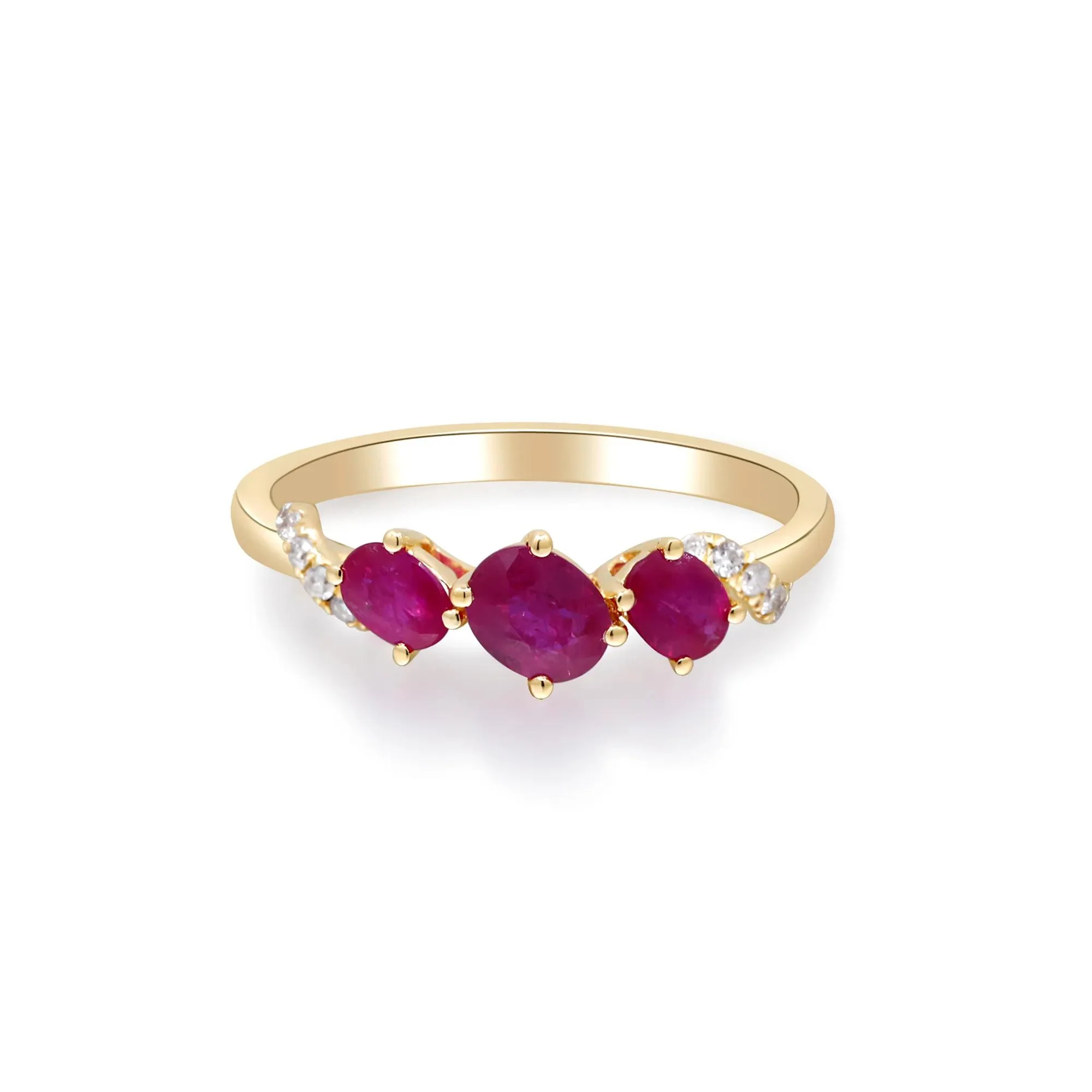 Ruby and Diamond Accent Ring 10K White Gold Round Brilliant Cut Yellow Size 6 2mm - Image 5