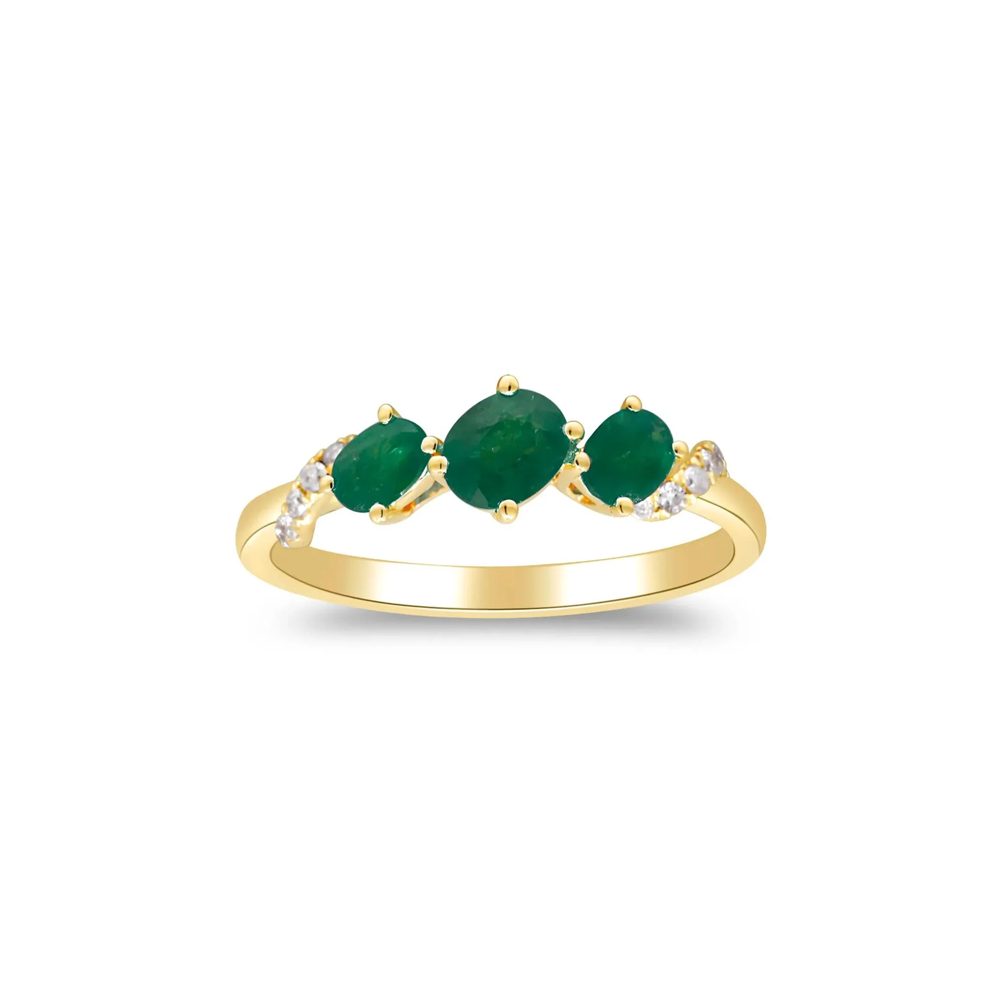Emerald and Diamond Accent Ring 10K Yellow Gold Round Brilliant Cut Size 6 2mm