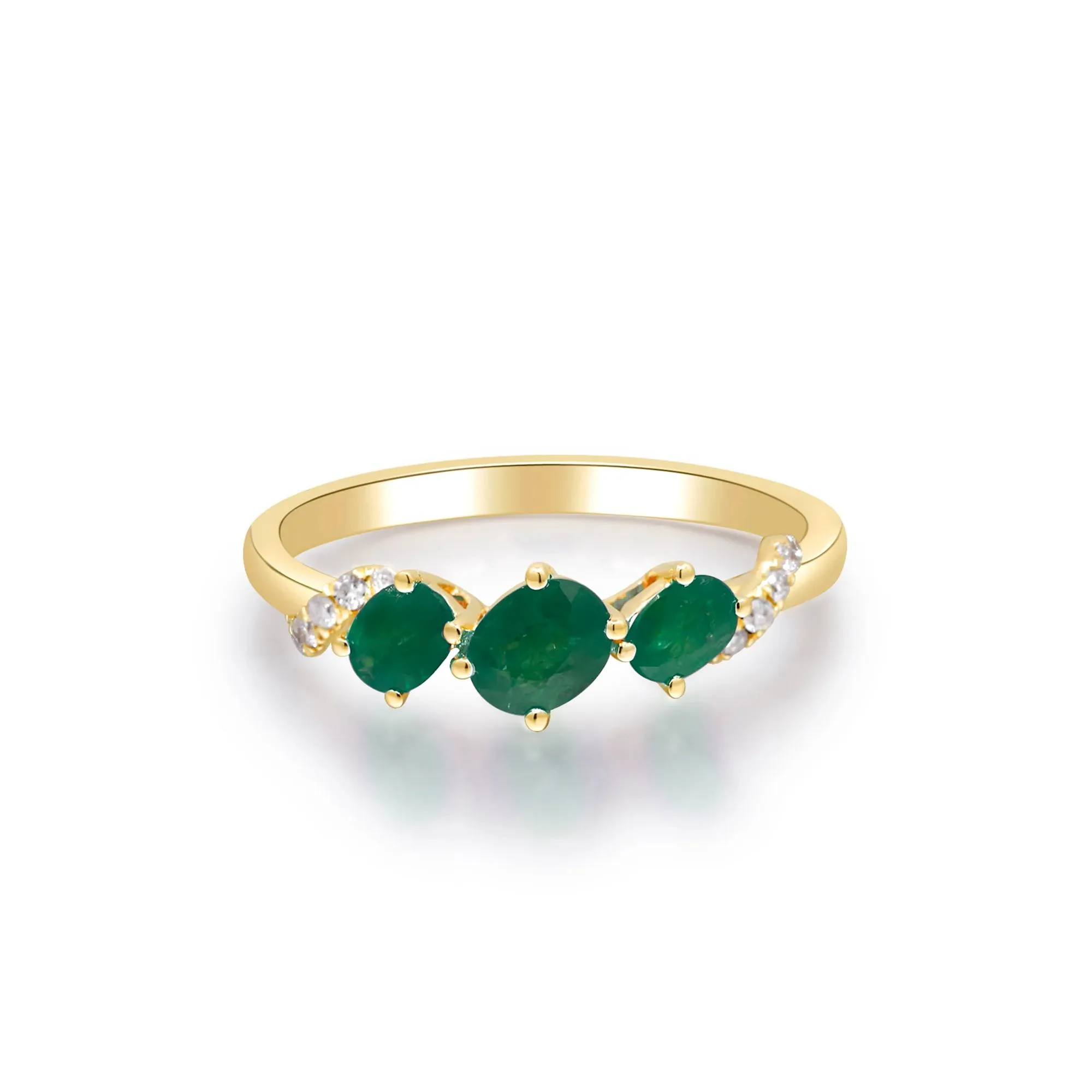 Emerald and Diamond Accent Ring 10K Yellow Gold Round Brilliant Cut Size 6 2mm - Image 5