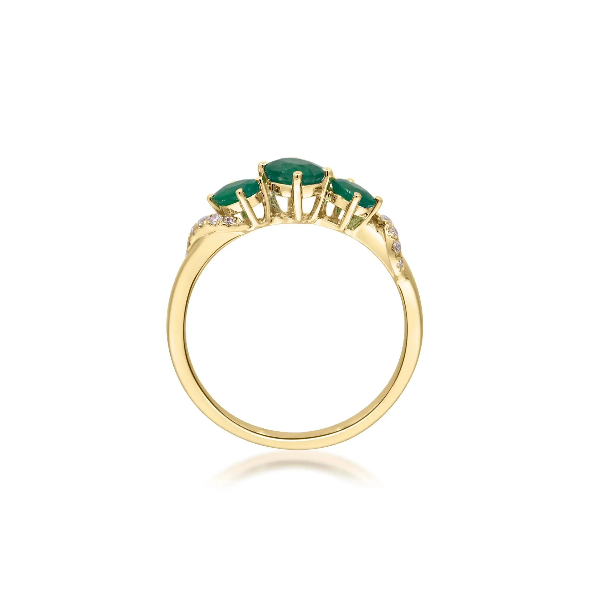 Emerald and Diamond Accent Ring 10K Yellow Gold Round Brilliant Cut Size 7.5 2mm - Image 2