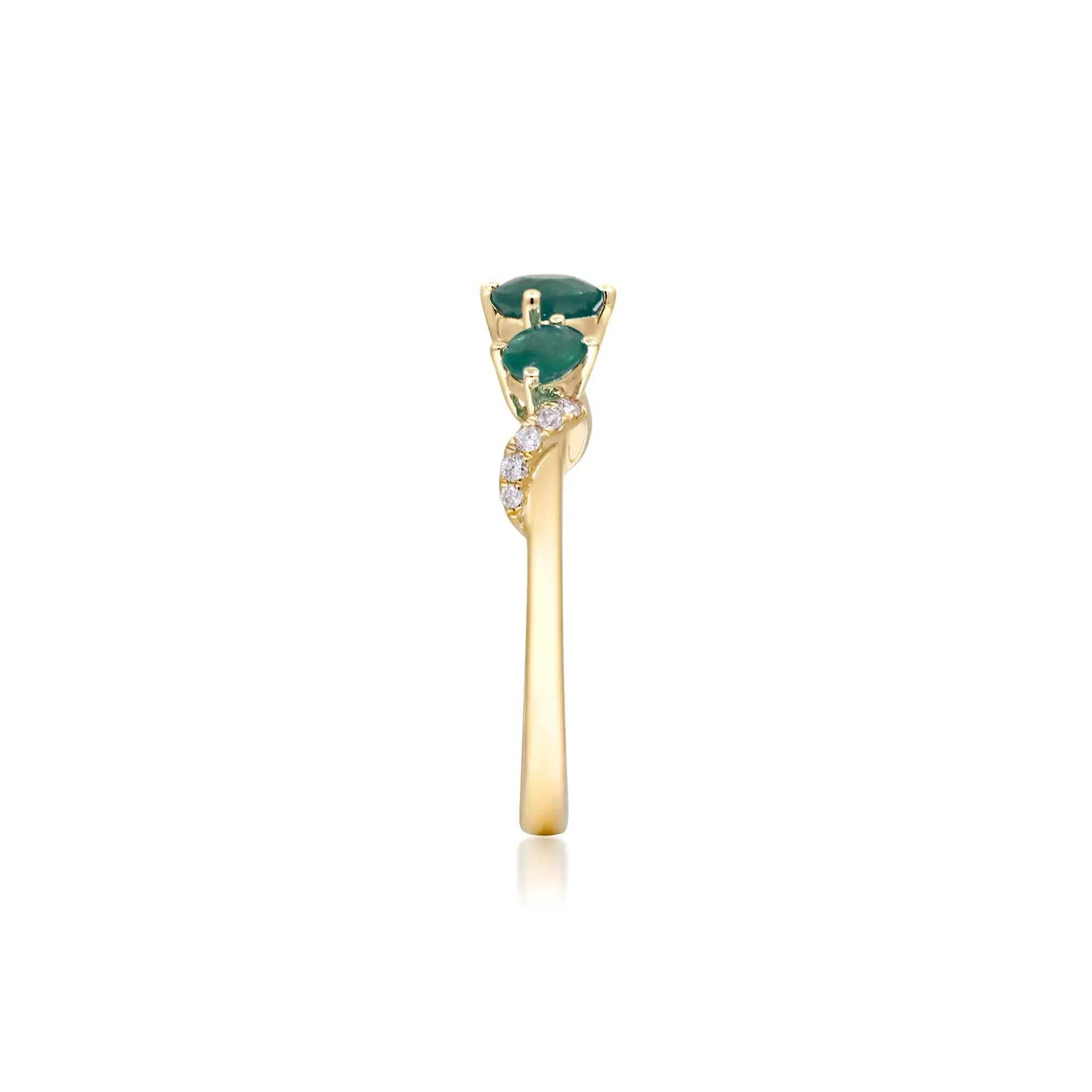 Emerald and Diamond Accent Ring 10K Yellow Gold Round Brilliant Cut Size 7.5 2mm - Image 3