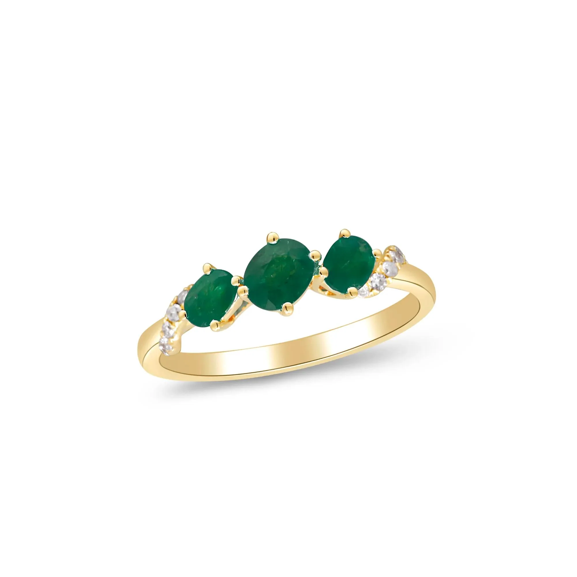 Emerald and Diamond Accent Ring 10K Yellow Gold Round Brilliant Cut Size 8 2mm - Image 4