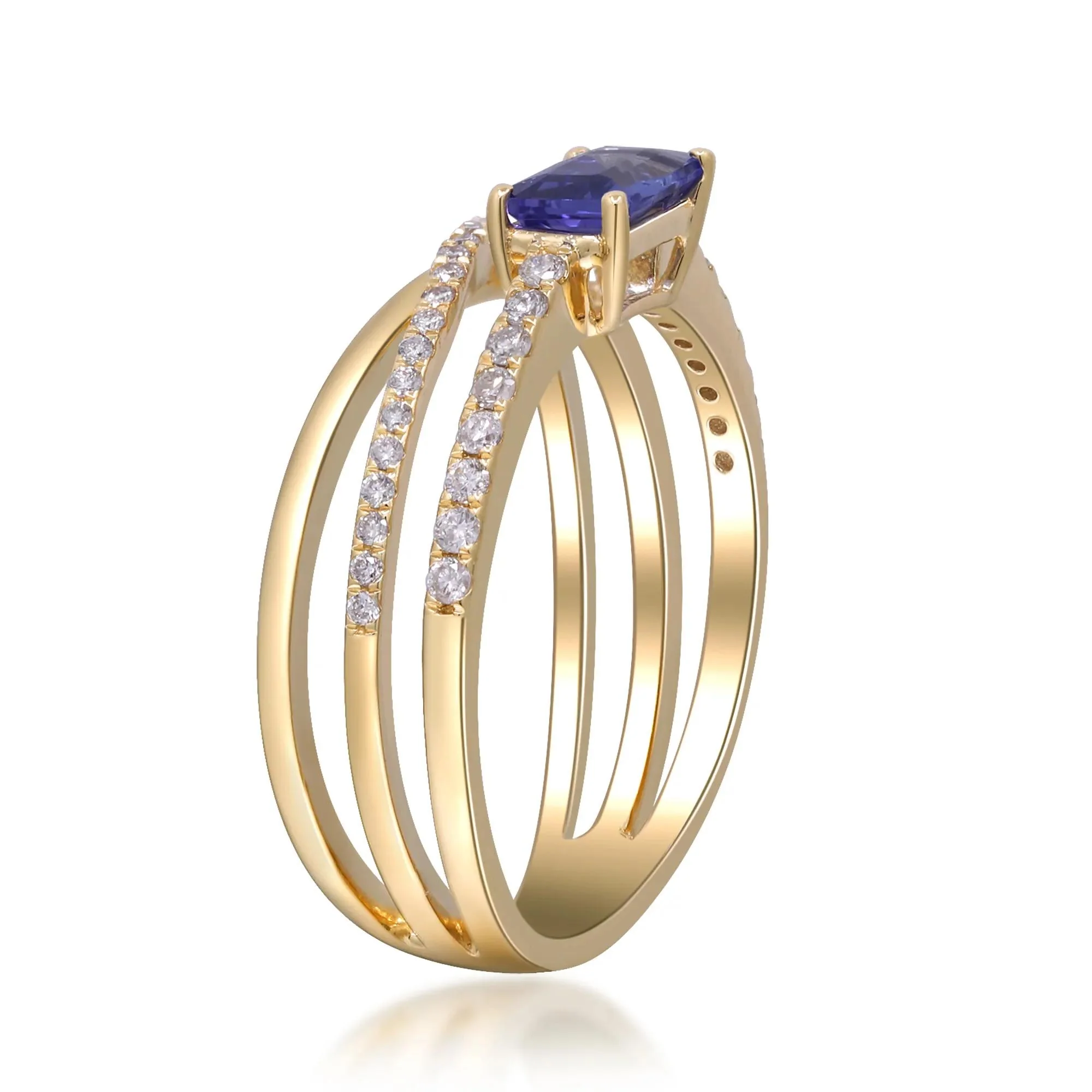 1/4 CT. Tw. Tanzanite and Diamond Crossover Ring 10K Yellow Gold Size 7 2mm - Image 3