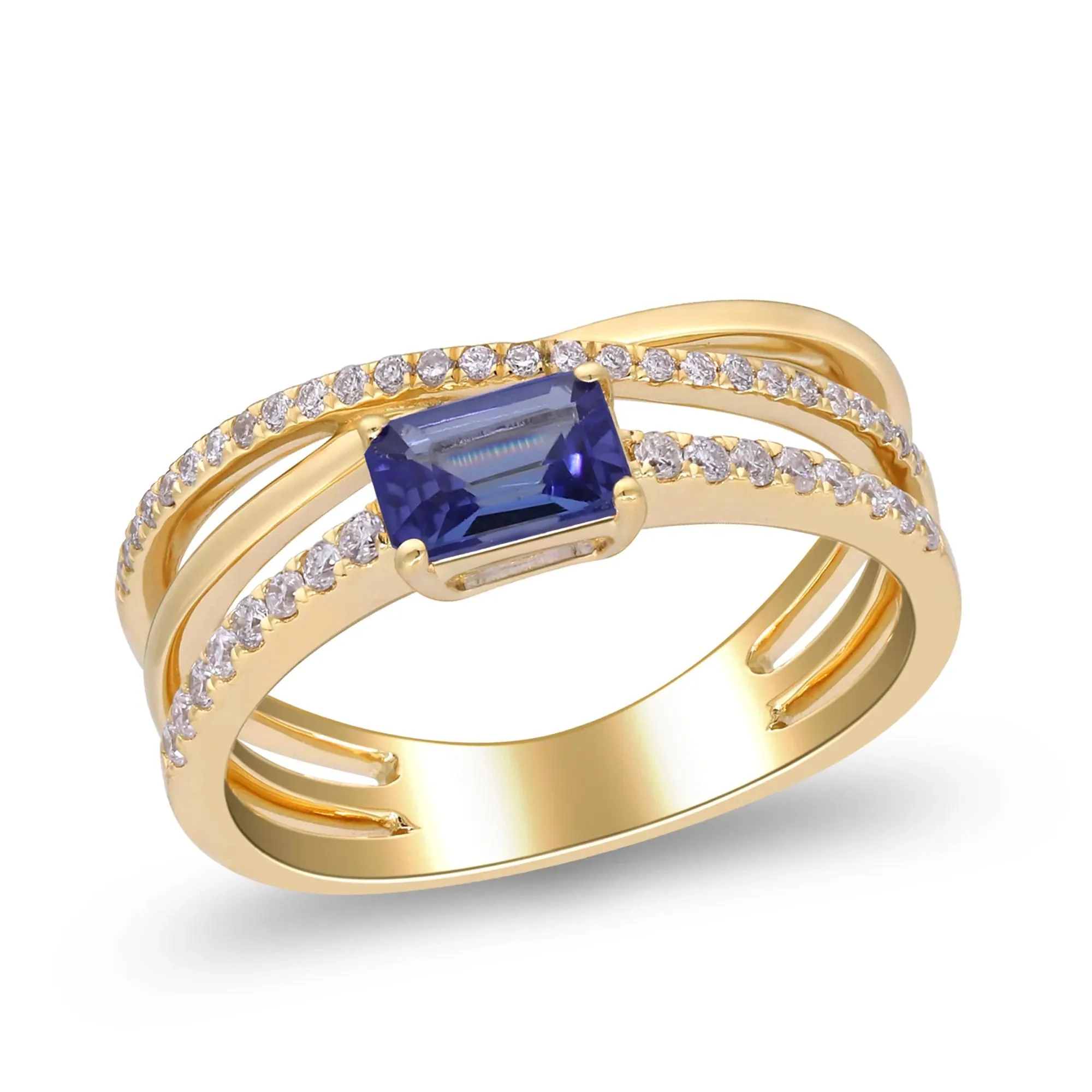 1/4 CT. Tw. Tanzanite and Diamond Crossover Ring 10K Yellow Gold Size 7.5 2mm - Image 4