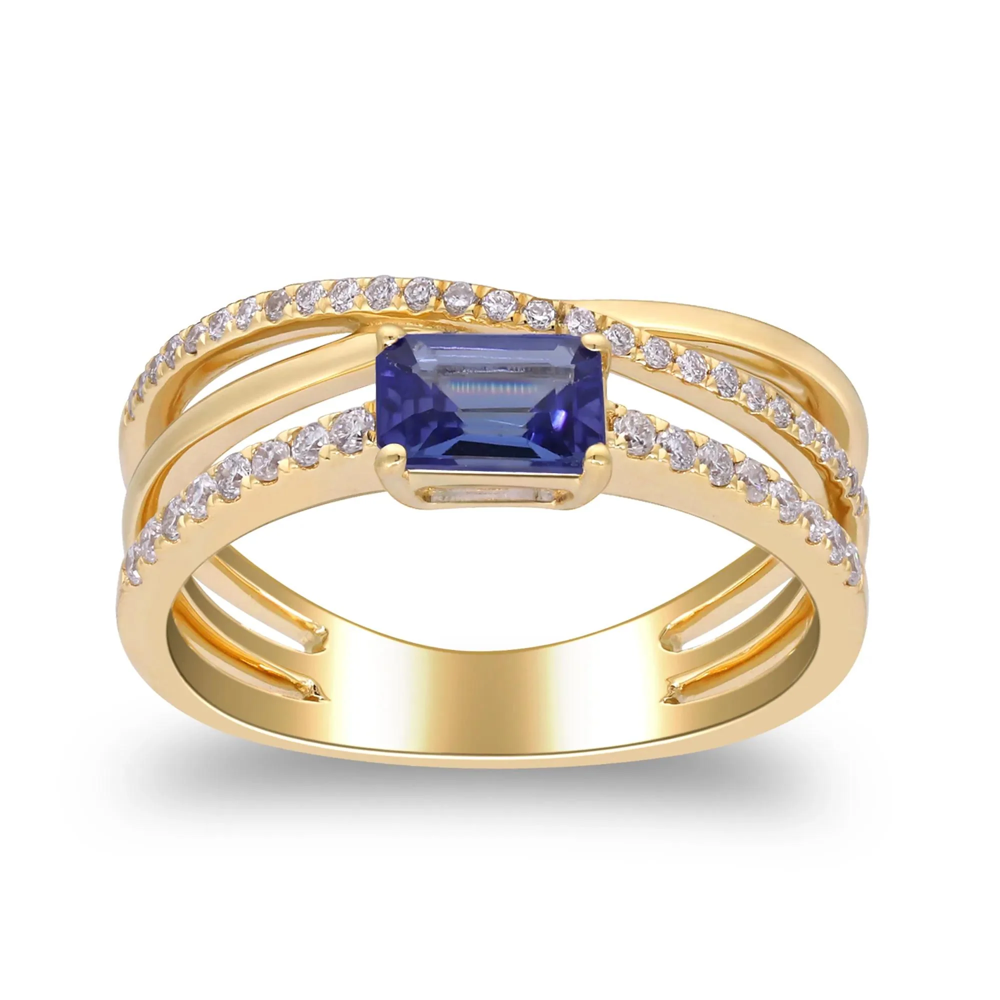 1/4 CT. Tw. Tanzanite and Diamond Crossover Ring 10K Yellow Gold Size 8.5 2mm