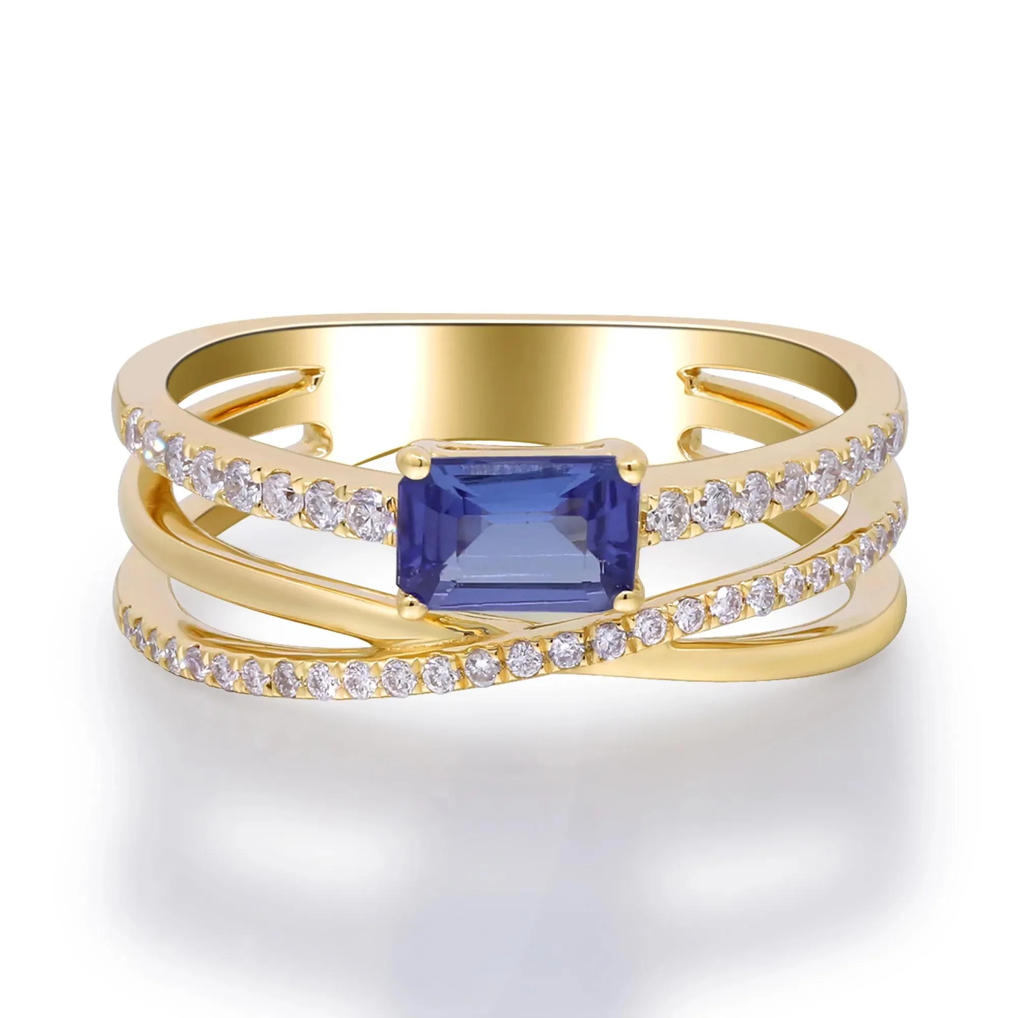 1/4 CT. Tw. Tanzanite and Diamond Crossover Ring 10K Yellow Gold Size 9 2mm - Image 5