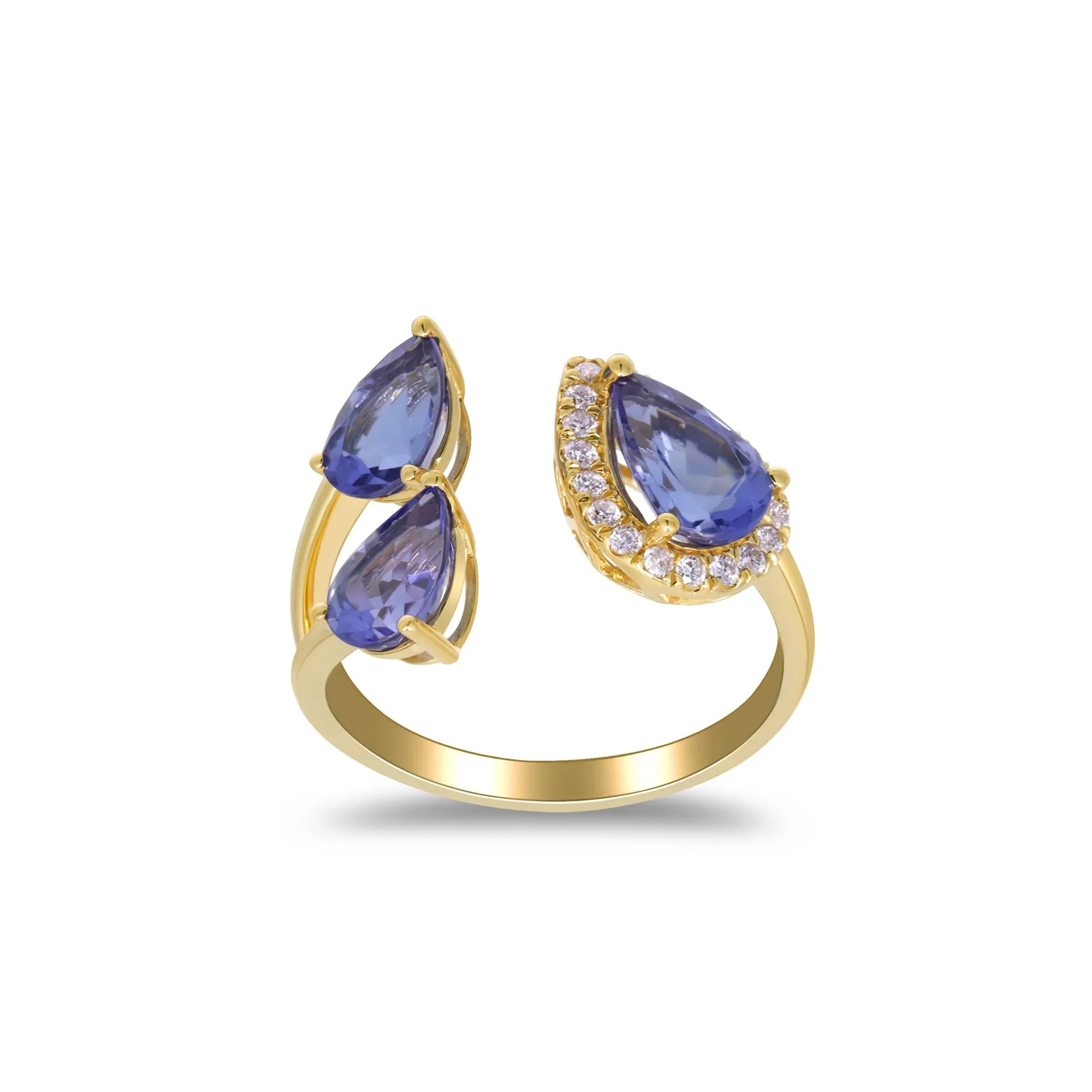 1/7 CT. Tw. Tanzanite and Diamond Accent Three-Stone Ring 10K Yellow Gold Size 10 2mm