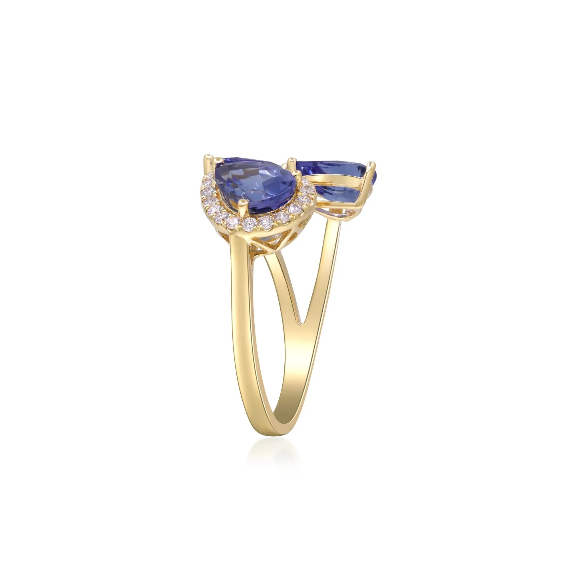 1/7 CT. Tw. Tanzanite and Diamond Accent Three-Stone Ring 10K Yellow Gold Size 7 2mm - Image 2