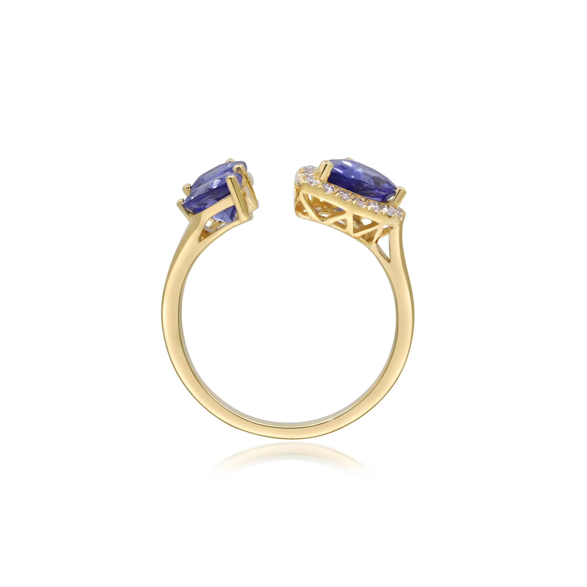 1/7 CT. Tw. Tanzanite and Diamond Accent Three-Stone Ring 10K Yellow Gold Size 7 2mm - Image 5