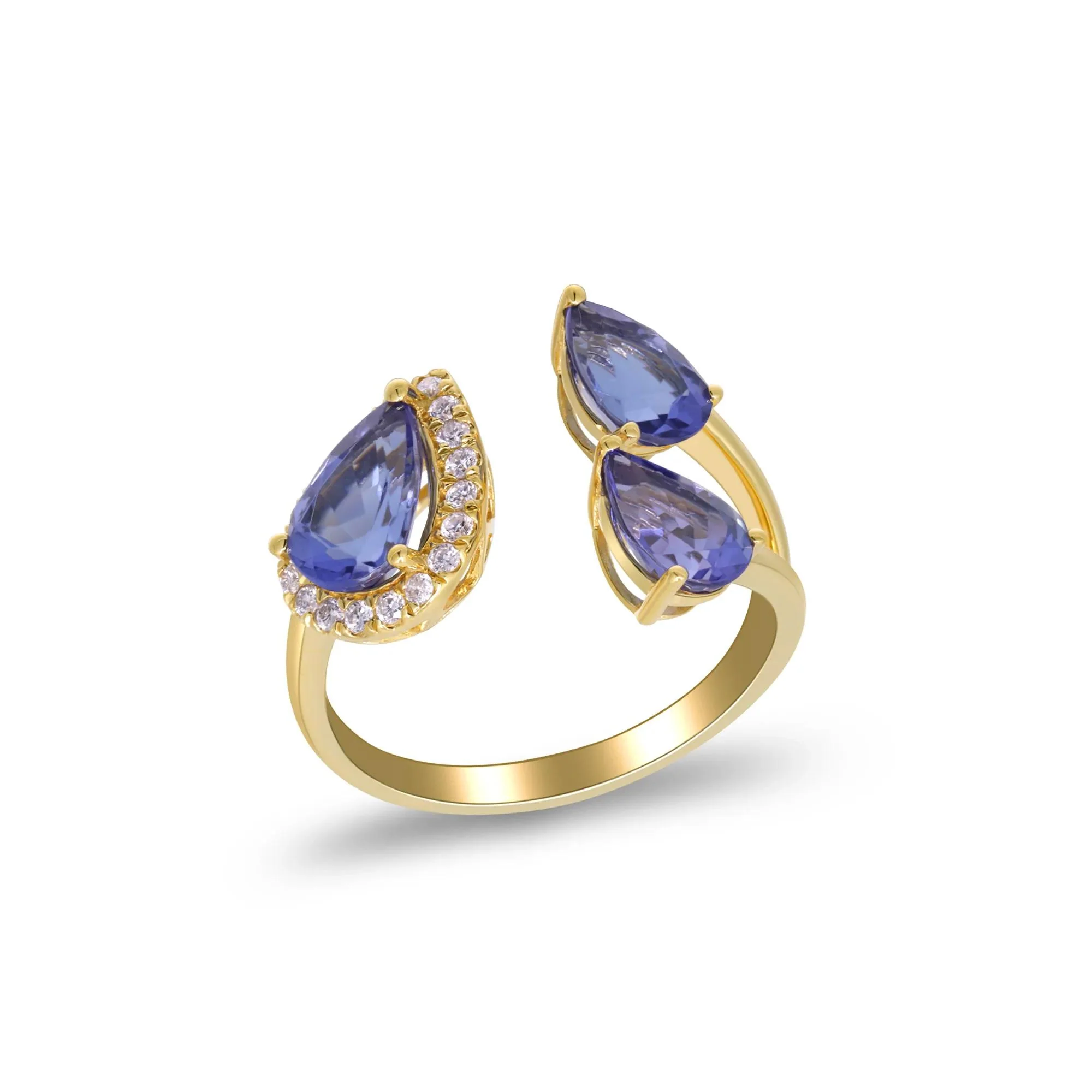 1/7 CT. Tw. Tanzanite and Diamond Accent Three-Stone Ring 10K Yellow Gold Size 9 2mm - Image 3
